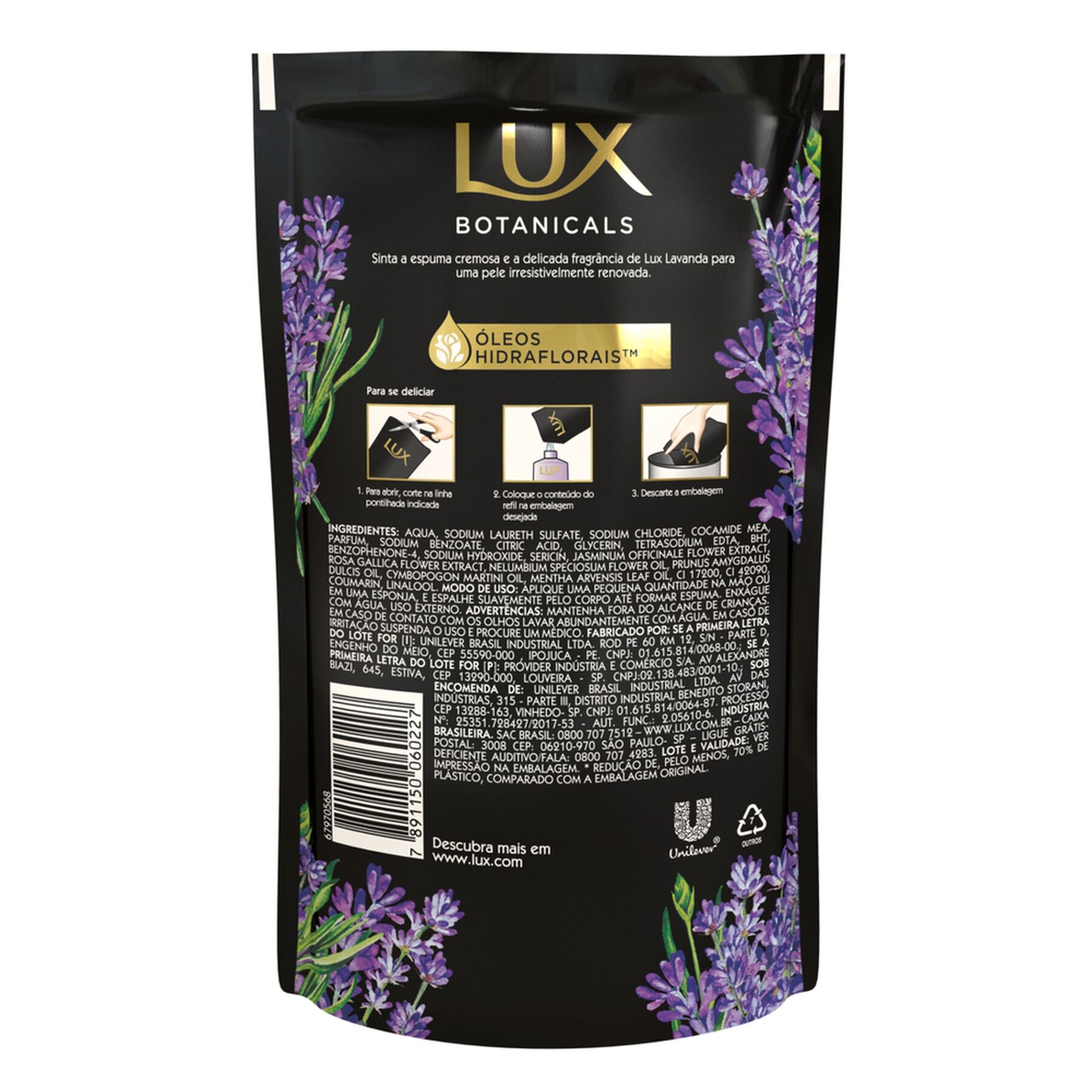 Sabonete Líquido Lavanda Lux Botanicals Sachê 200ml Refil