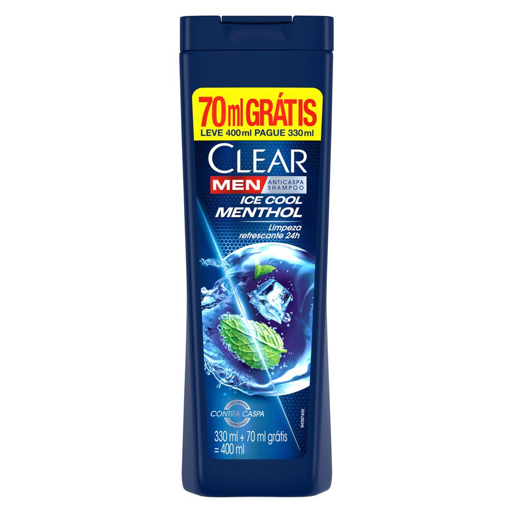 Shampoo Anticaspa Clear Men Ice Cool Menthol Frasco Leve 400ml Pague 330ml