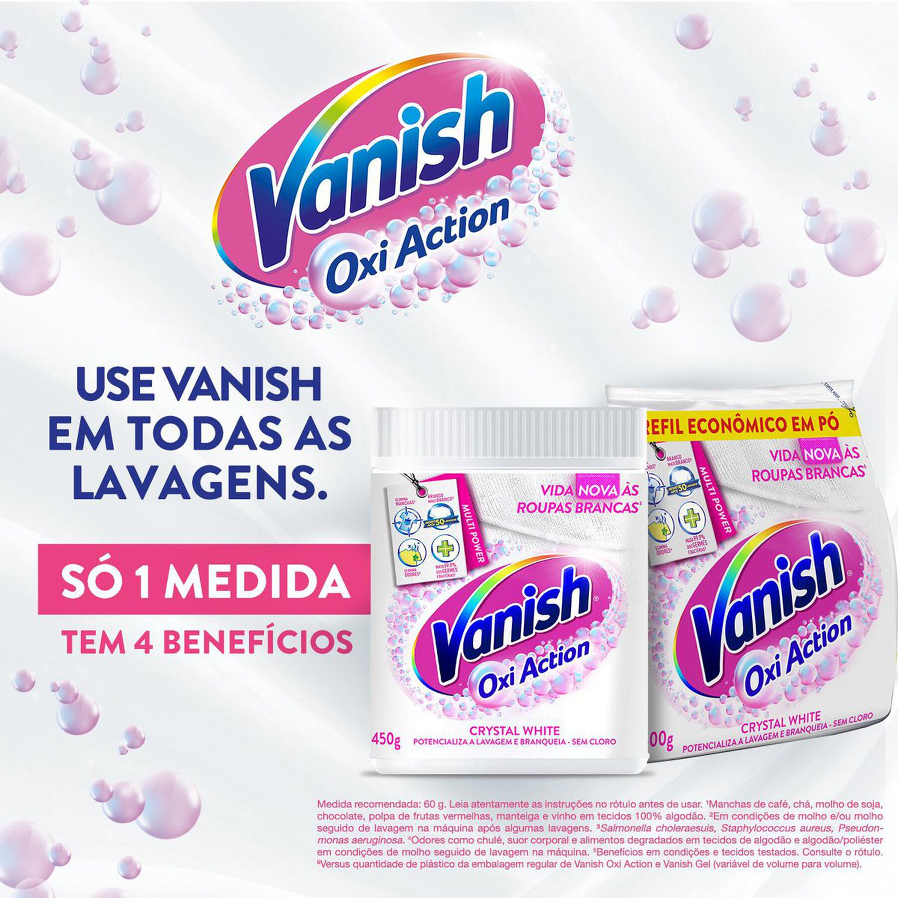 Tira-Manchas em Pó Roupas Brancas Crystal White Vanish Oxi Action Pote 450g