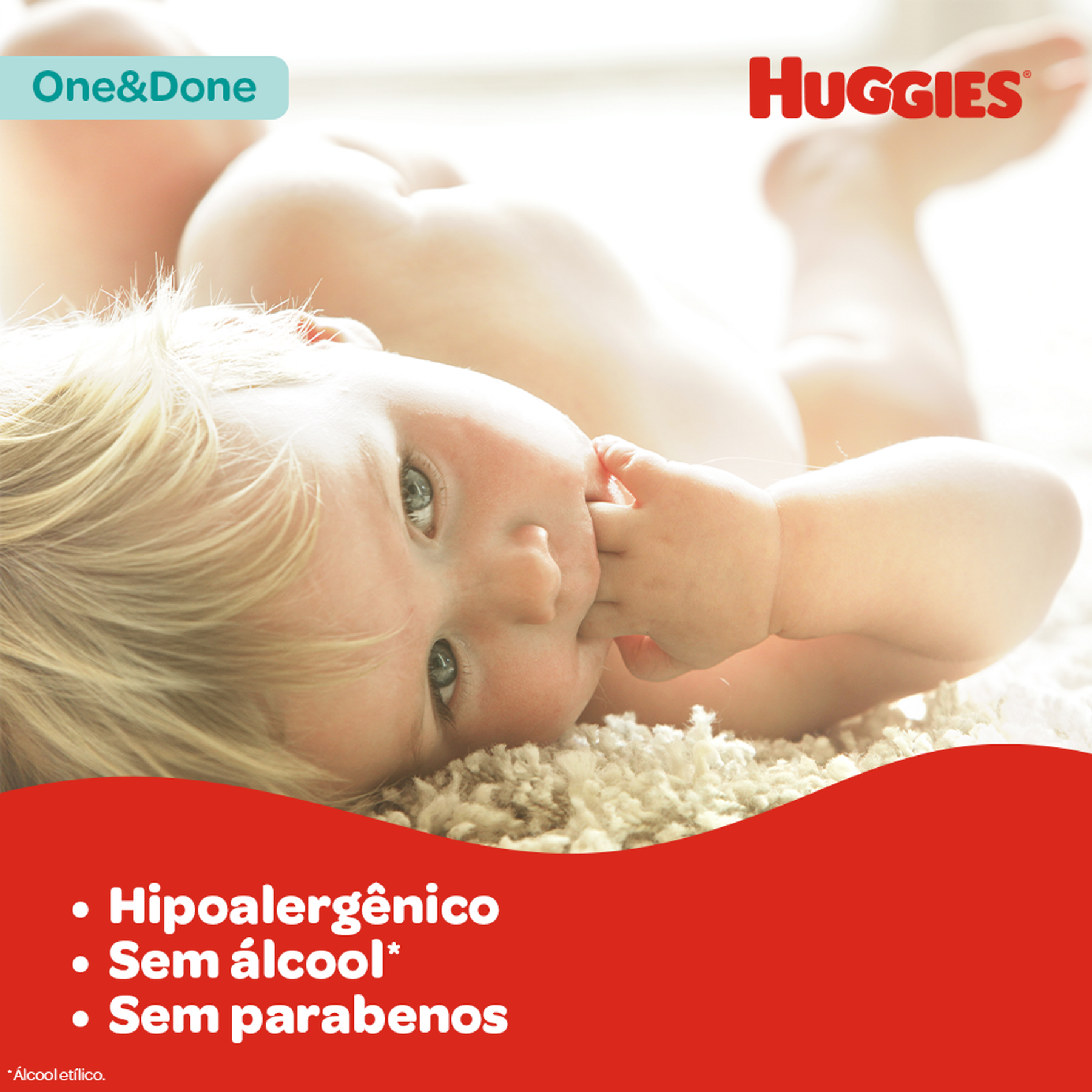 Toalha Umedecida Suave Huggies One&Done 19.3cm x 15.7cm Pacote 48 Unidades