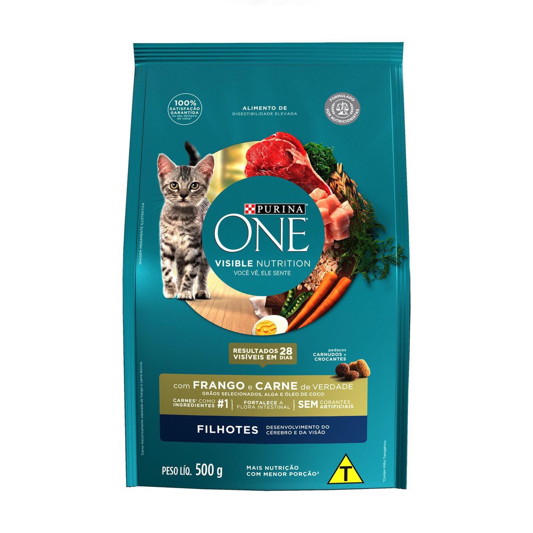 Alimento para Gatos Filhotes Frango e Carne Purina One Visible Nutrition Pacote 500g