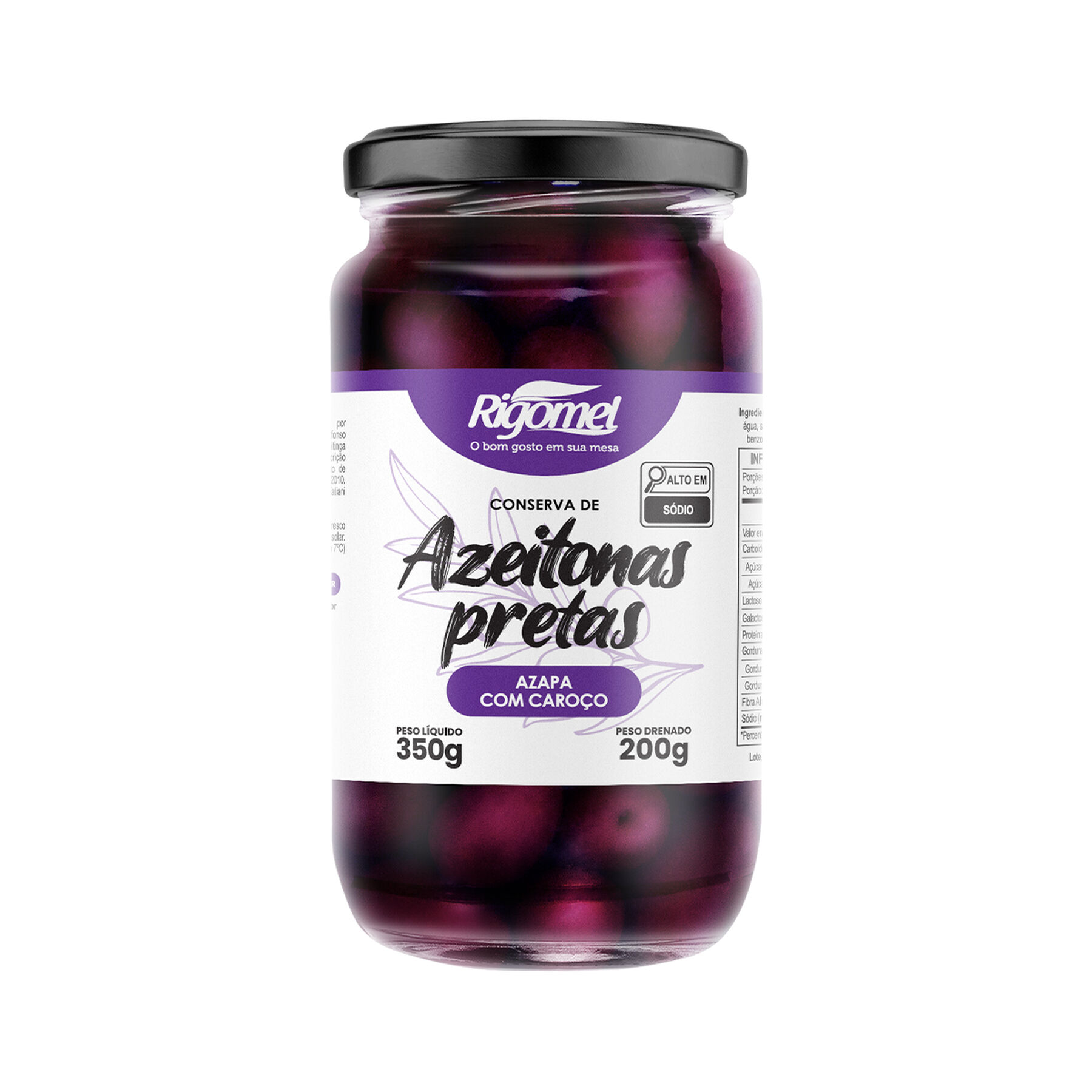 Azeitona Preta Azapa com Caro&ccedil;o Rigomel Vidro 200g