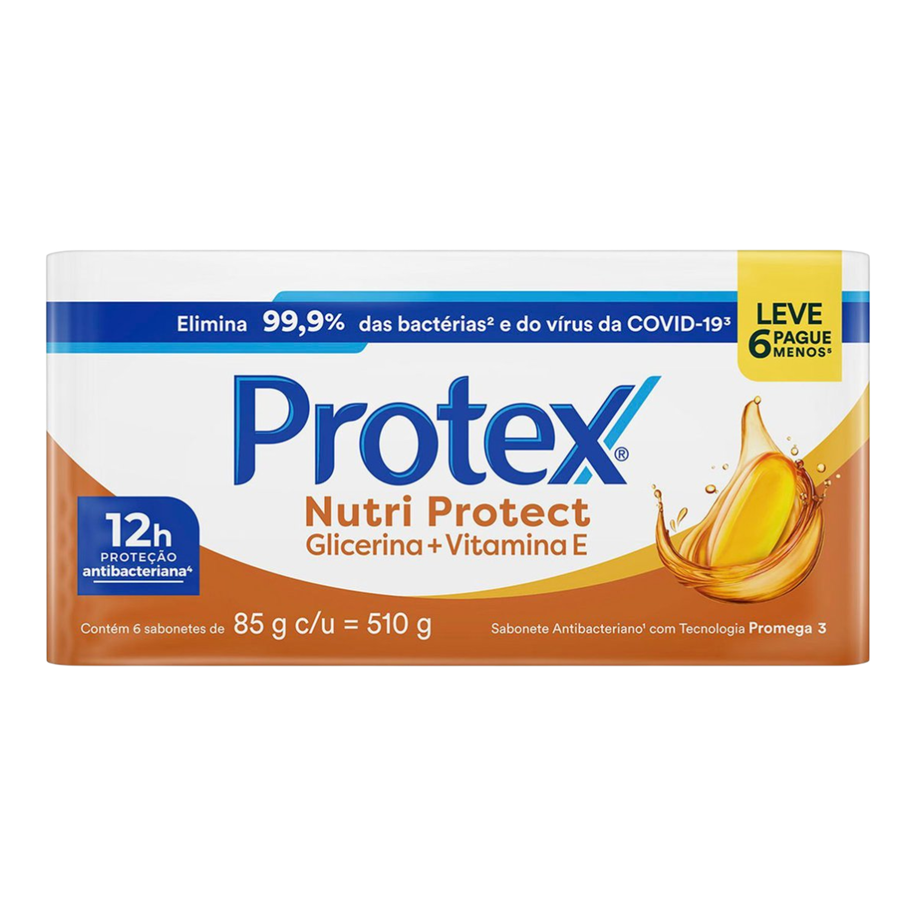 Pack Sabonete Barra Antibacteriano Vitamnina E Protex Nutri Protect Envolt&oacute;rio 510g 6 Unidades 85g Cada