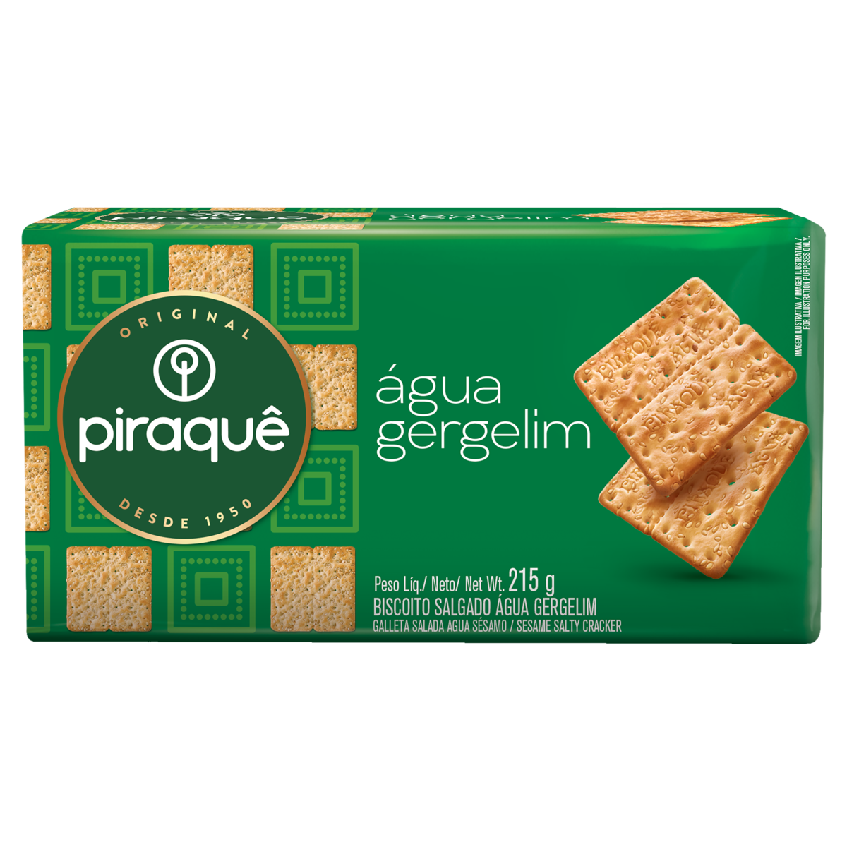 Biscoito &Aacute;gua com Gergelim Piraqu&ecirc; Pacote 215g