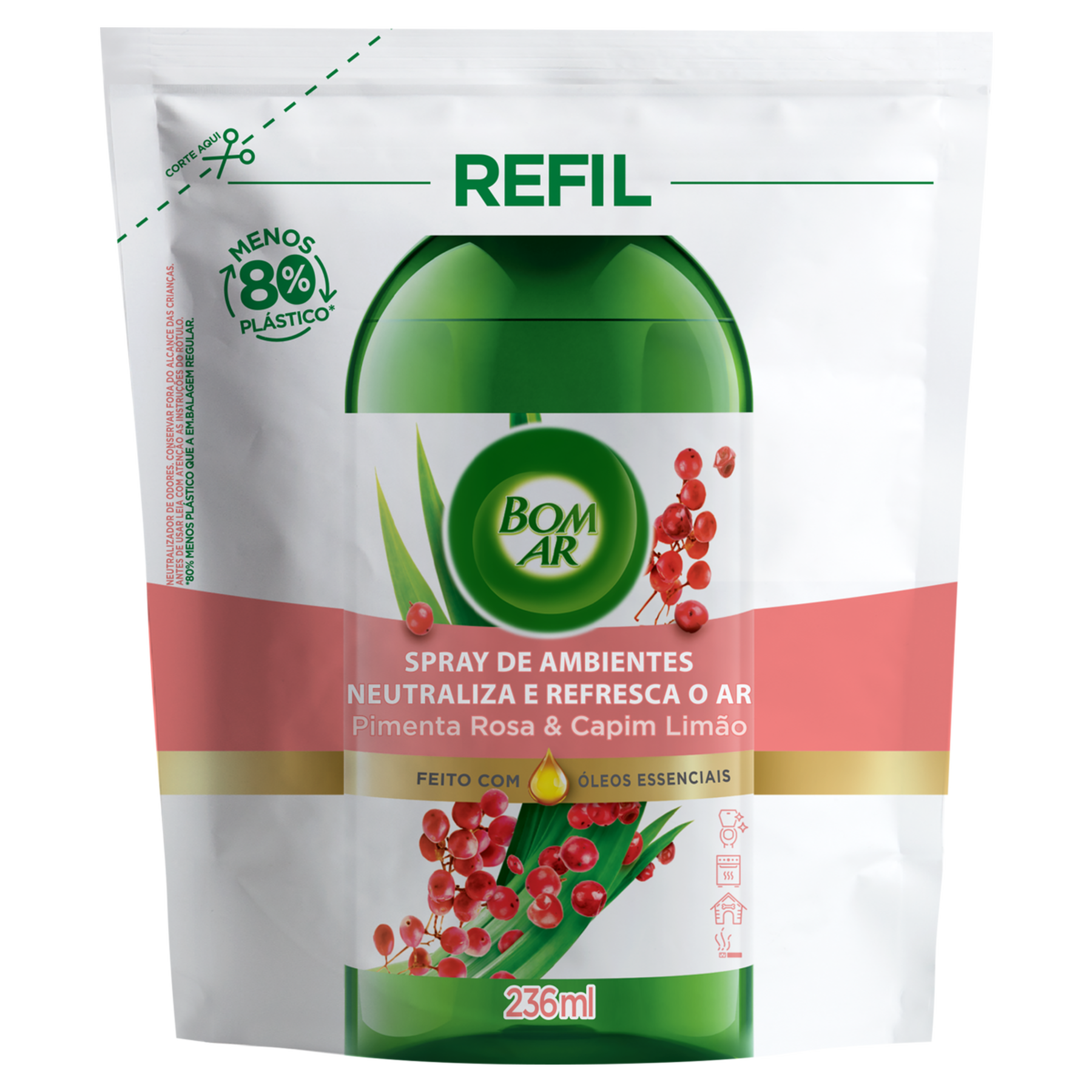 Neutralizador de Odores Pimenta-Rosa & Capim-Lim&atilde;o Bom Ar Sach&ecirc; 236ml Refil
