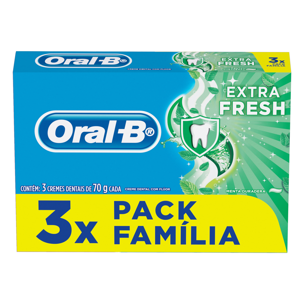 Pack Creme Dental Extra Fresh Oral-B Caixa 3 Unidades 70g Cada Fam&iacute;lia&nbsp;