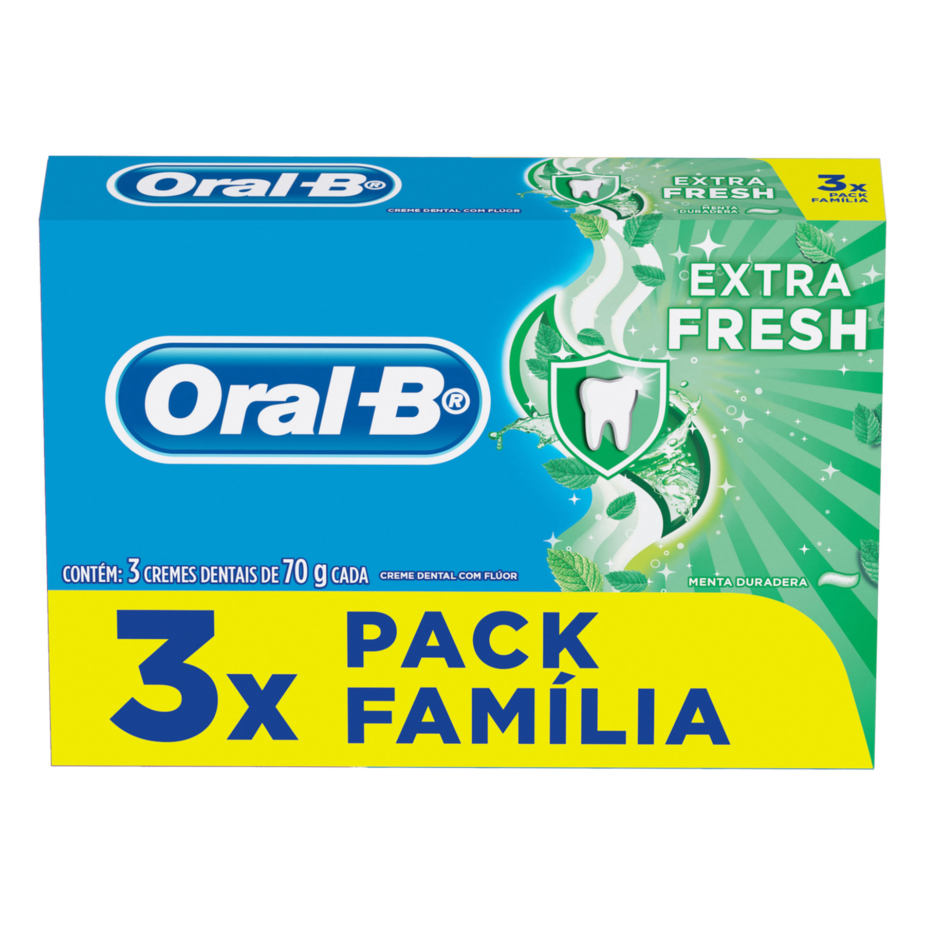 Pack Creme Dental Extra Fresh Oral-B Caixa 3 Unidades 70g Cada Fam&iacute;lia&nbsp;