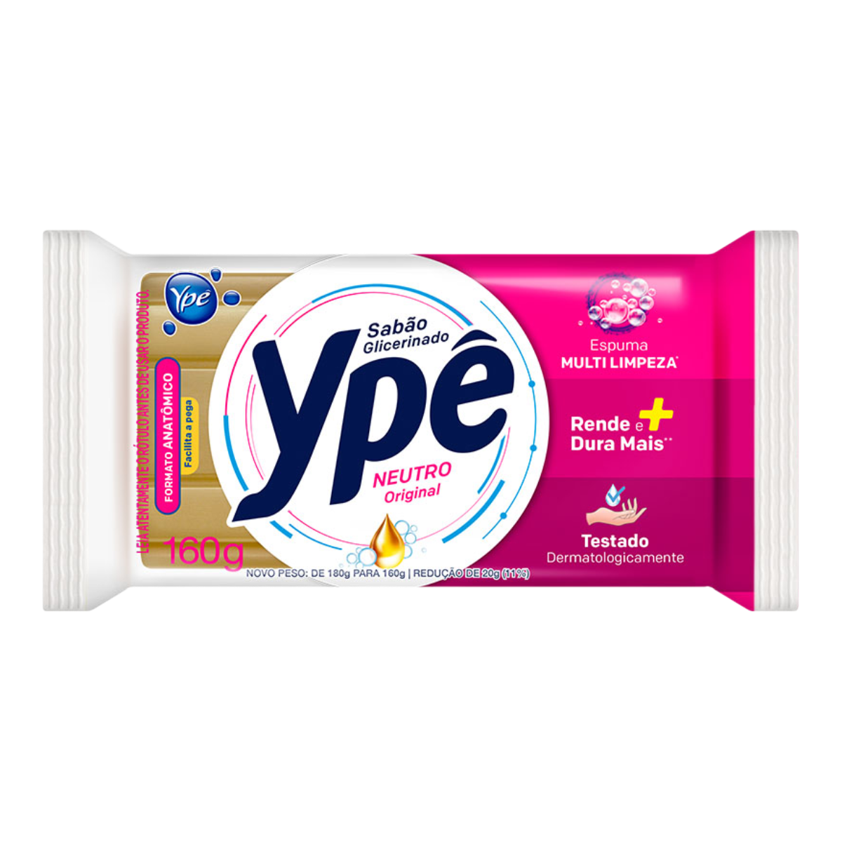 Sab&atilde;o Barra Glicerinado Neutro Original Yp&ecirc; Pacote 160g