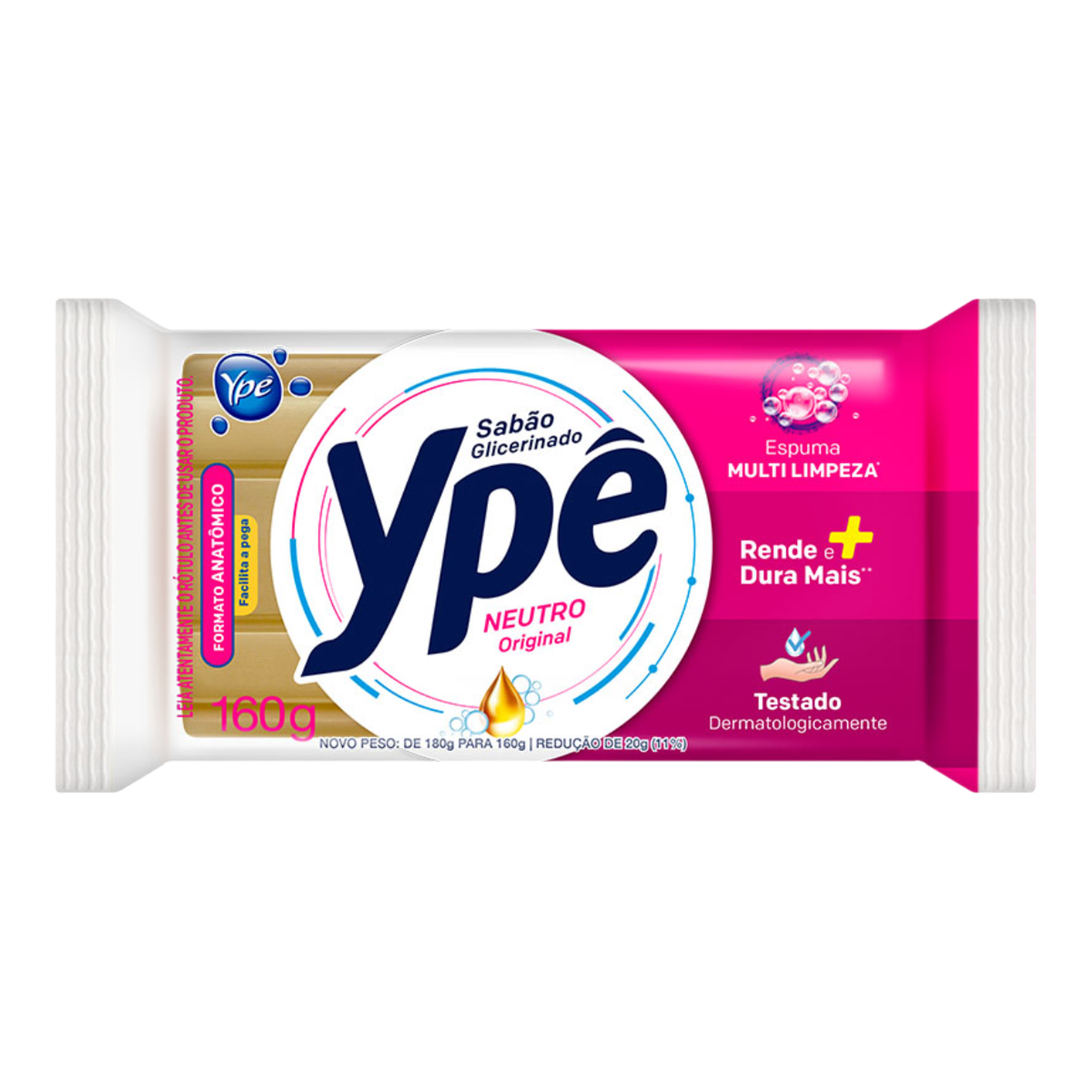 Sab&atilde;o Barra Glicerinado Neutro Original Yp&ecirc; Pacote 160g