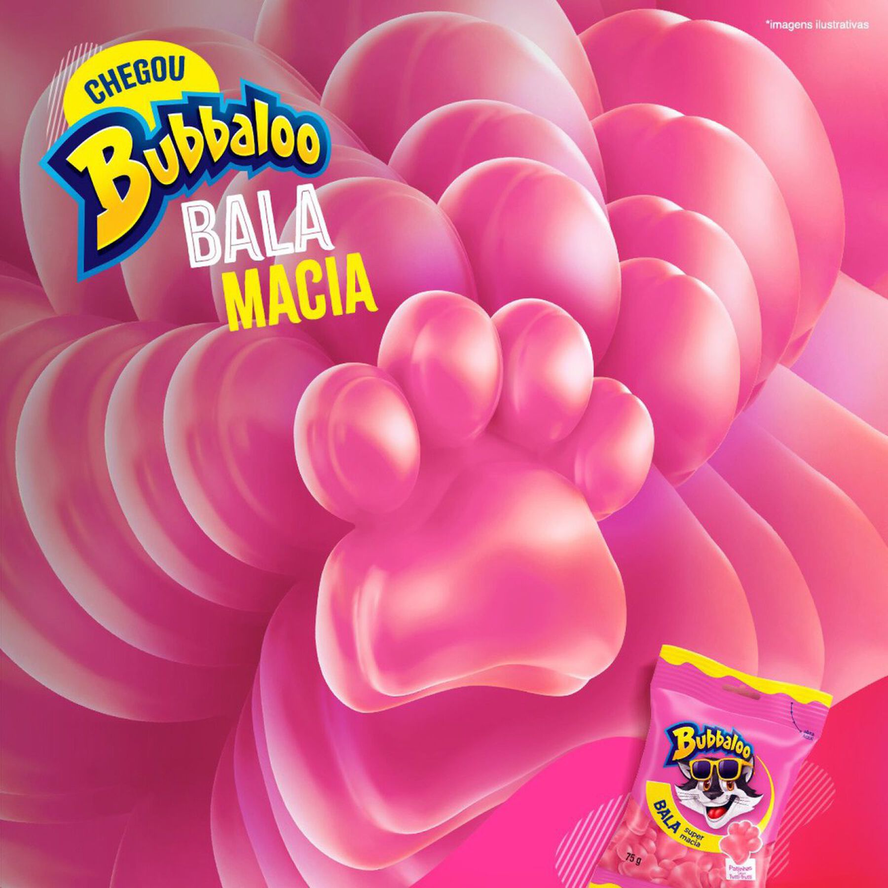 Bala Tutti Frutti Patinhas Bubbaloo Pacote 15g