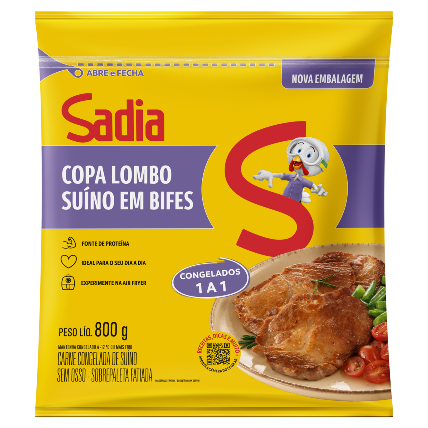 Copa Lombo Suíno em Bifes Congelado Sadia Pacote 800g