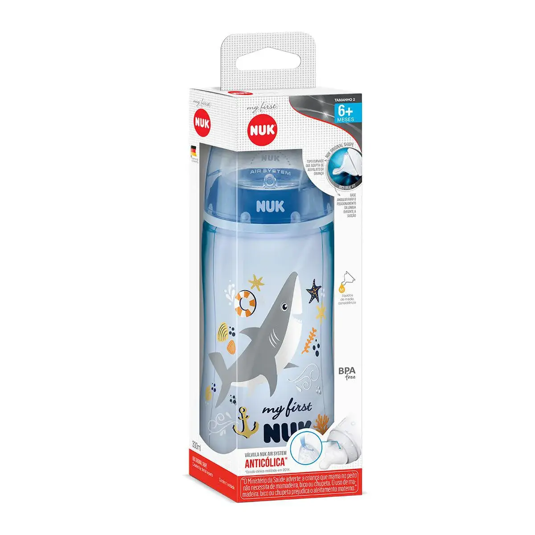 Mamadeira Azul My First NUK 300ml Tam. 2&nbsp;