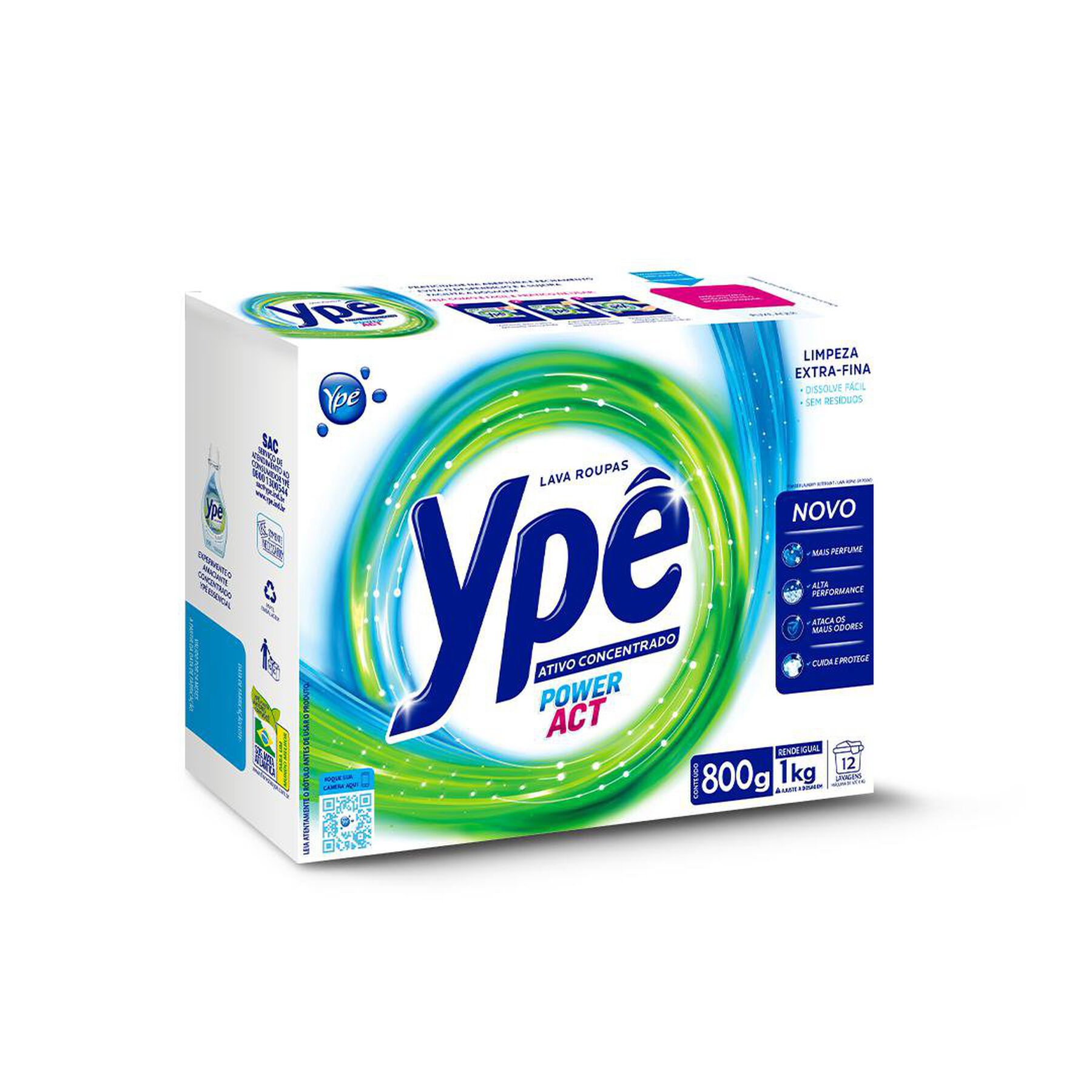 Sabão em Pó Ativo Concentrado Power Act Ypê Caixa 800g
