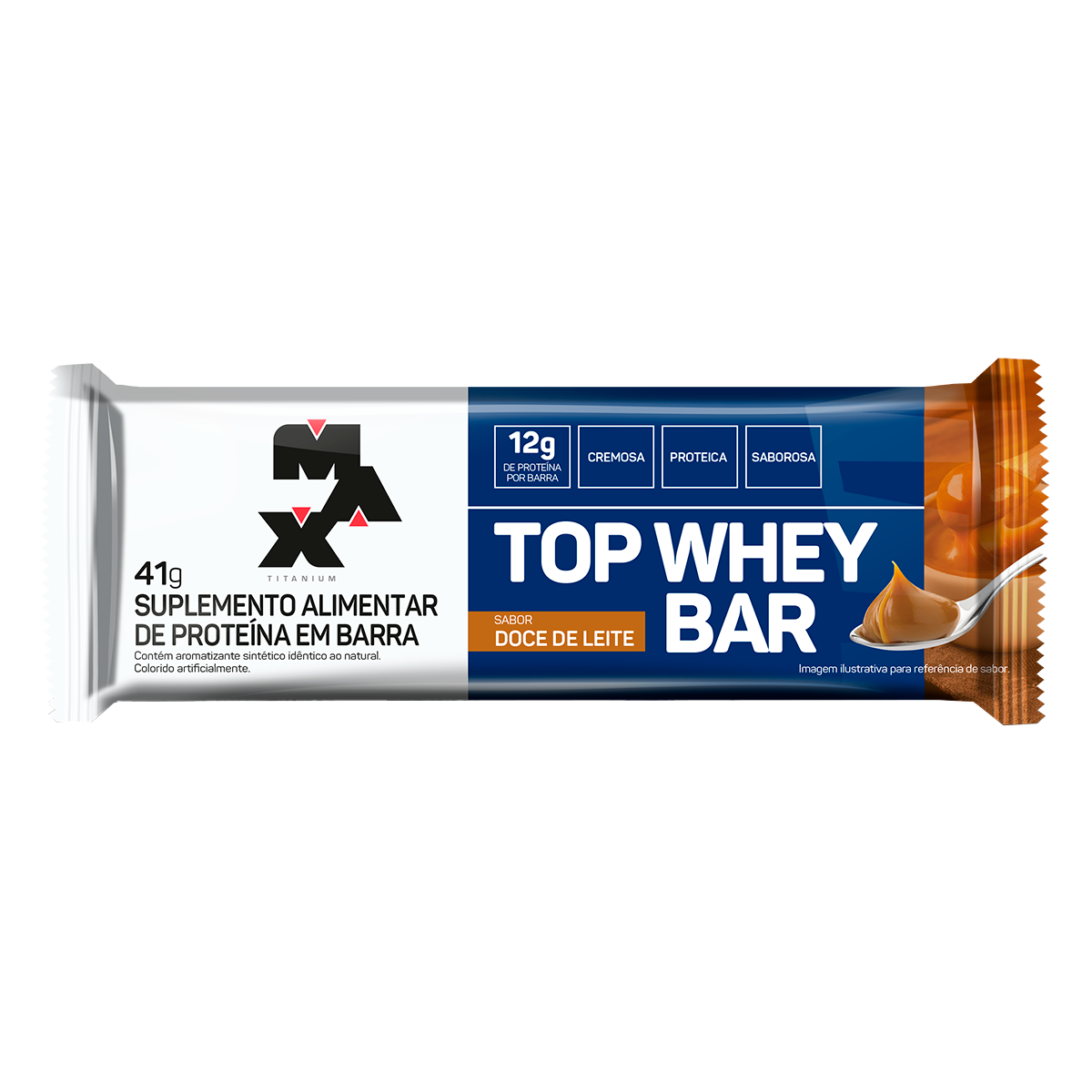 Suplemento Alimentar de Prote&iacute;na em Barra Doce de Leite Top Whey Bar Max Titanium 41g