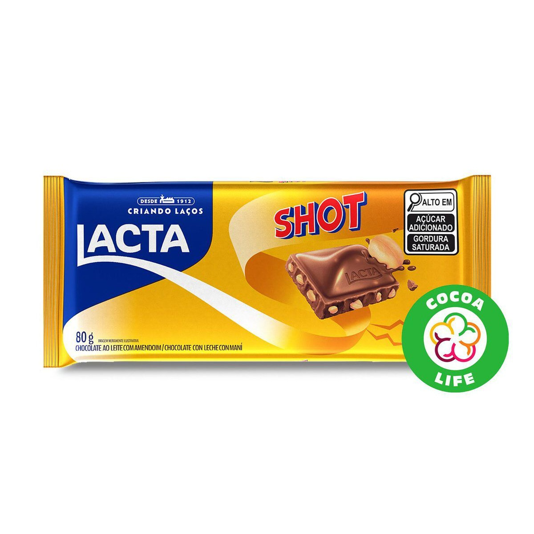 Chocolate ao Leite com Amendoim Shot Lacta Pacote 80g&nbsp;