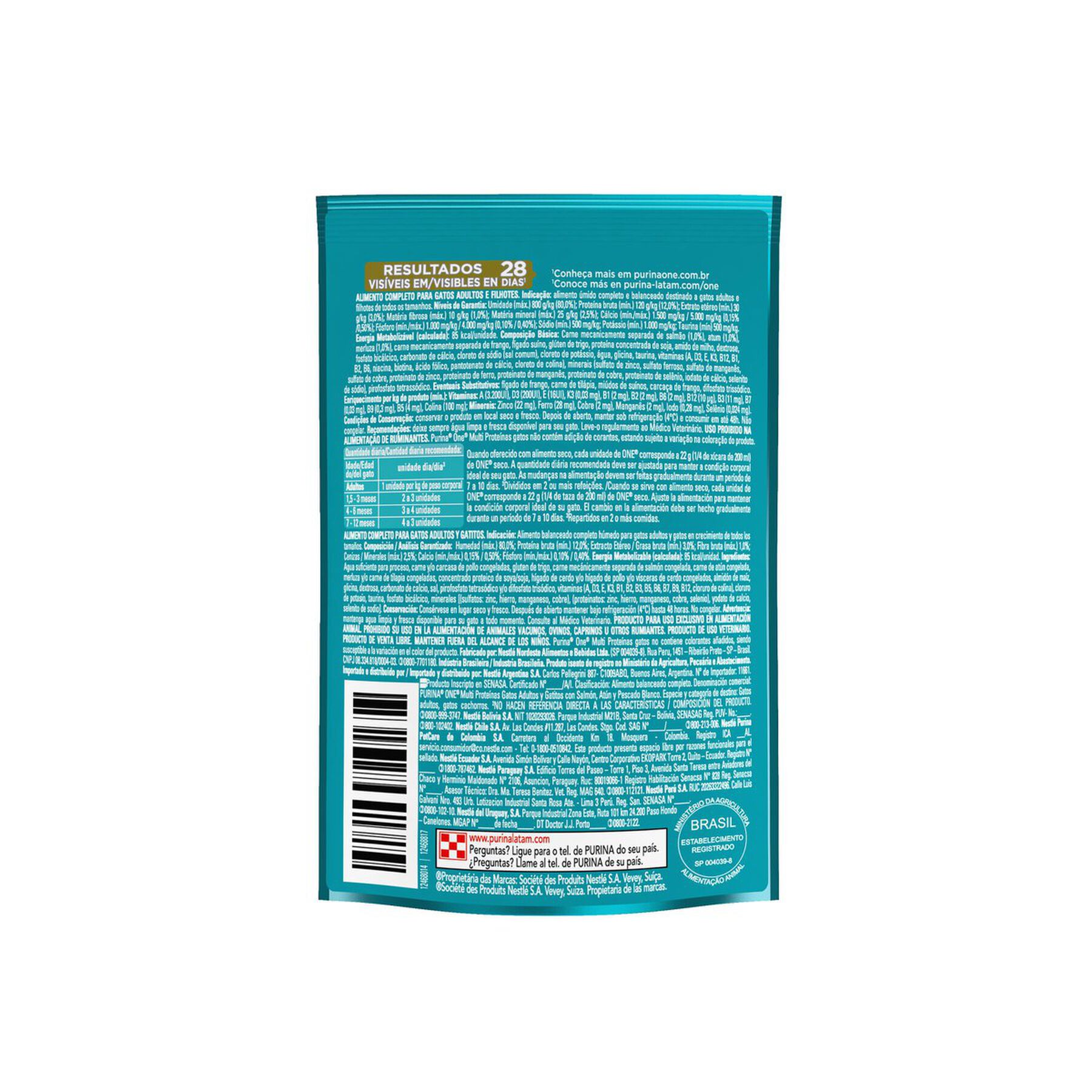 Alimento para Gatos Adultos e Filhotes Salmão, Atum e Peixe Branco Purina One Multi Proteínas Sachê 85g