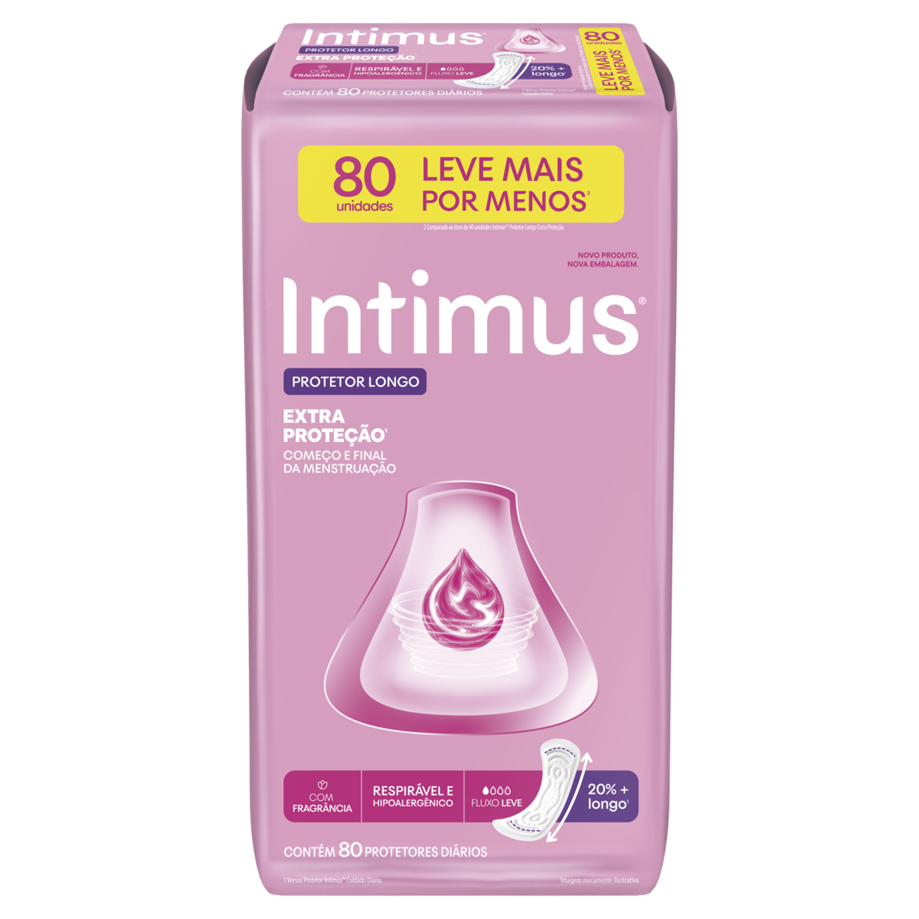 Protetor Di&aacute;rio sem Abas Longo Extra Prote&ccedil;&atilde;o Intimus Pacote 80 Unidades