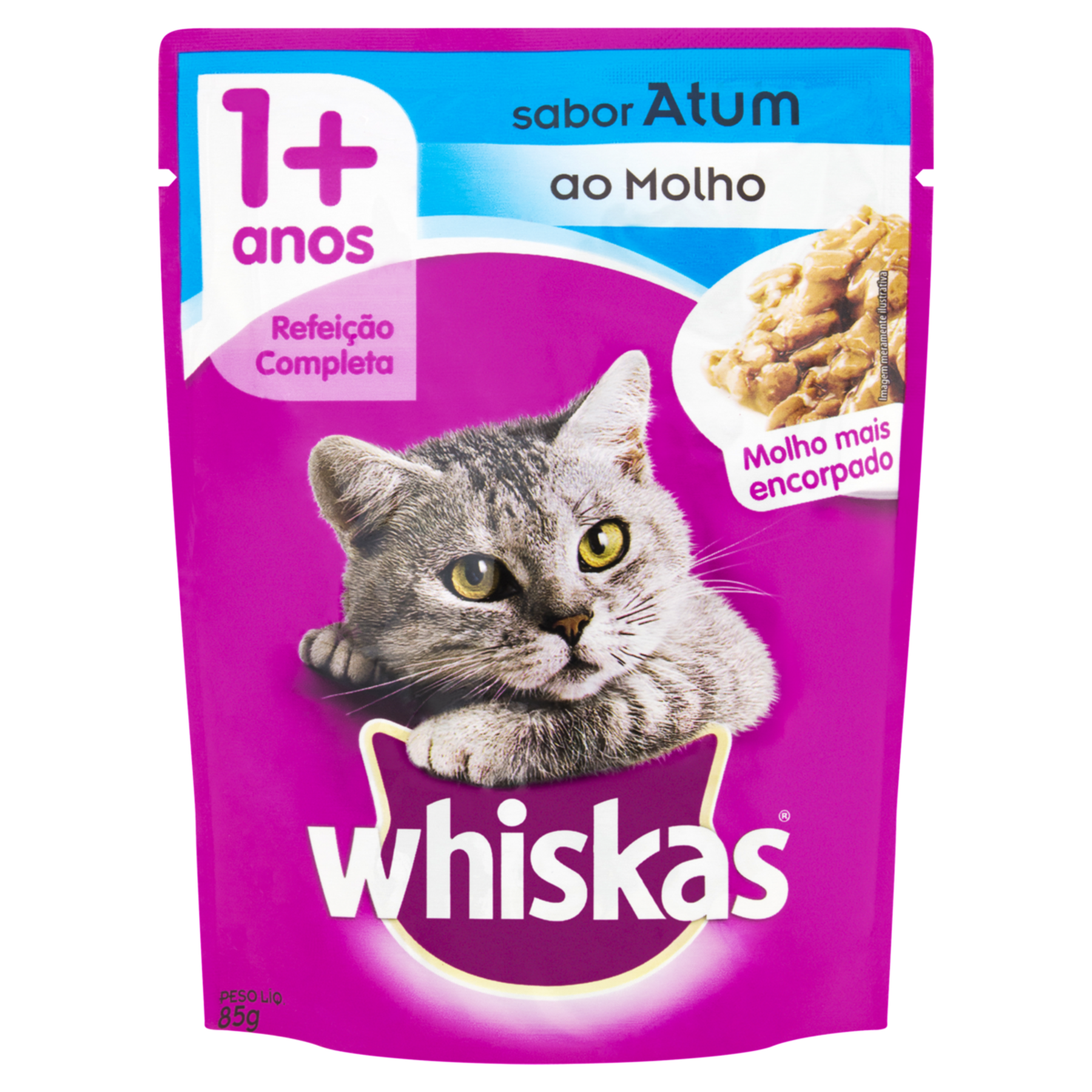 Alimento para Gatos Adultos 1+ Atum ao Molho Whiskas Sachê 85g