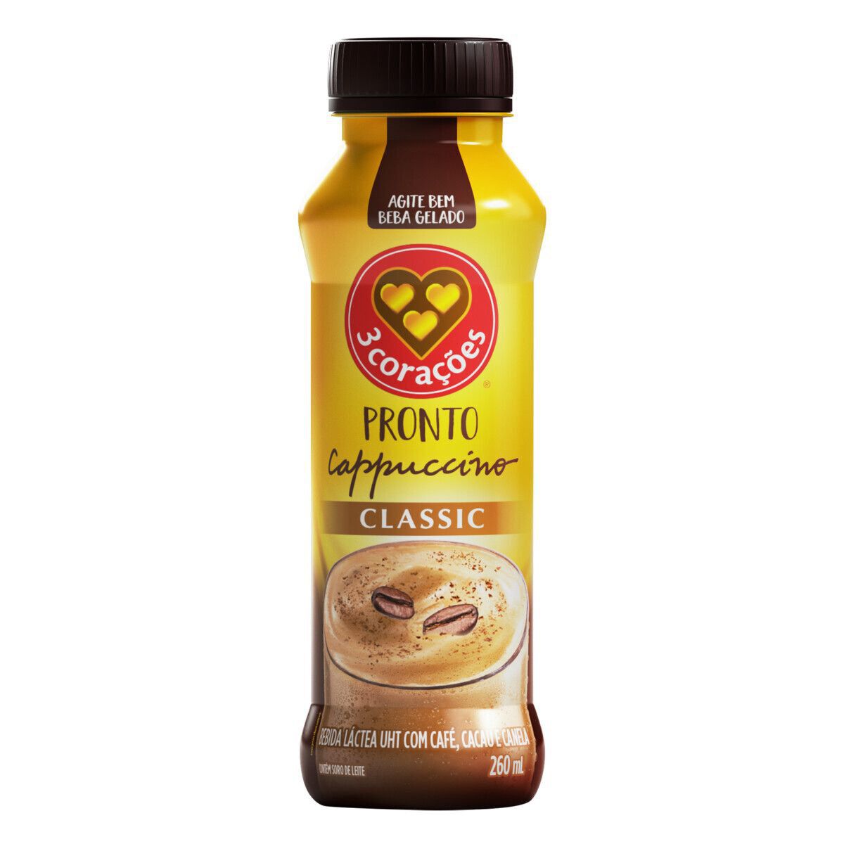 Bebida L&aacute;ctea Cappuccino Classic 3 Cora&ccedil;&otilde;es Frasco 260ml
