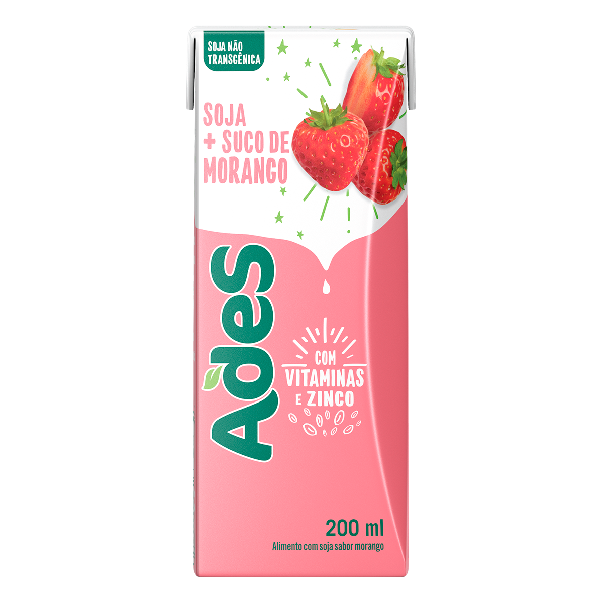 Bebida &agrave; Base de Soja Morango Ades 200ml