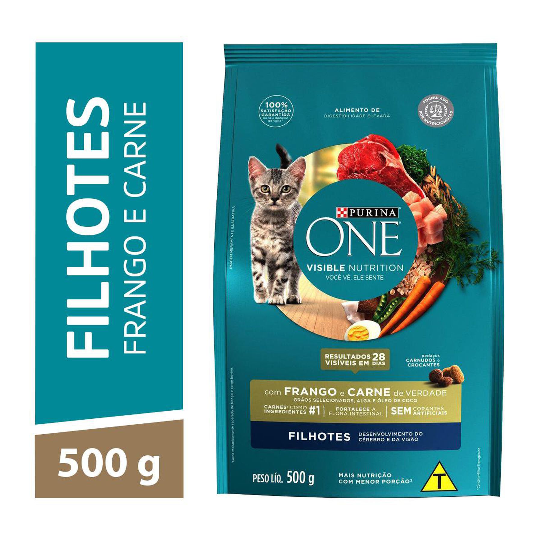 Alimento para Gatos Filhotes Frango e Carne Purina One Visible Nutrition Pacote 500g