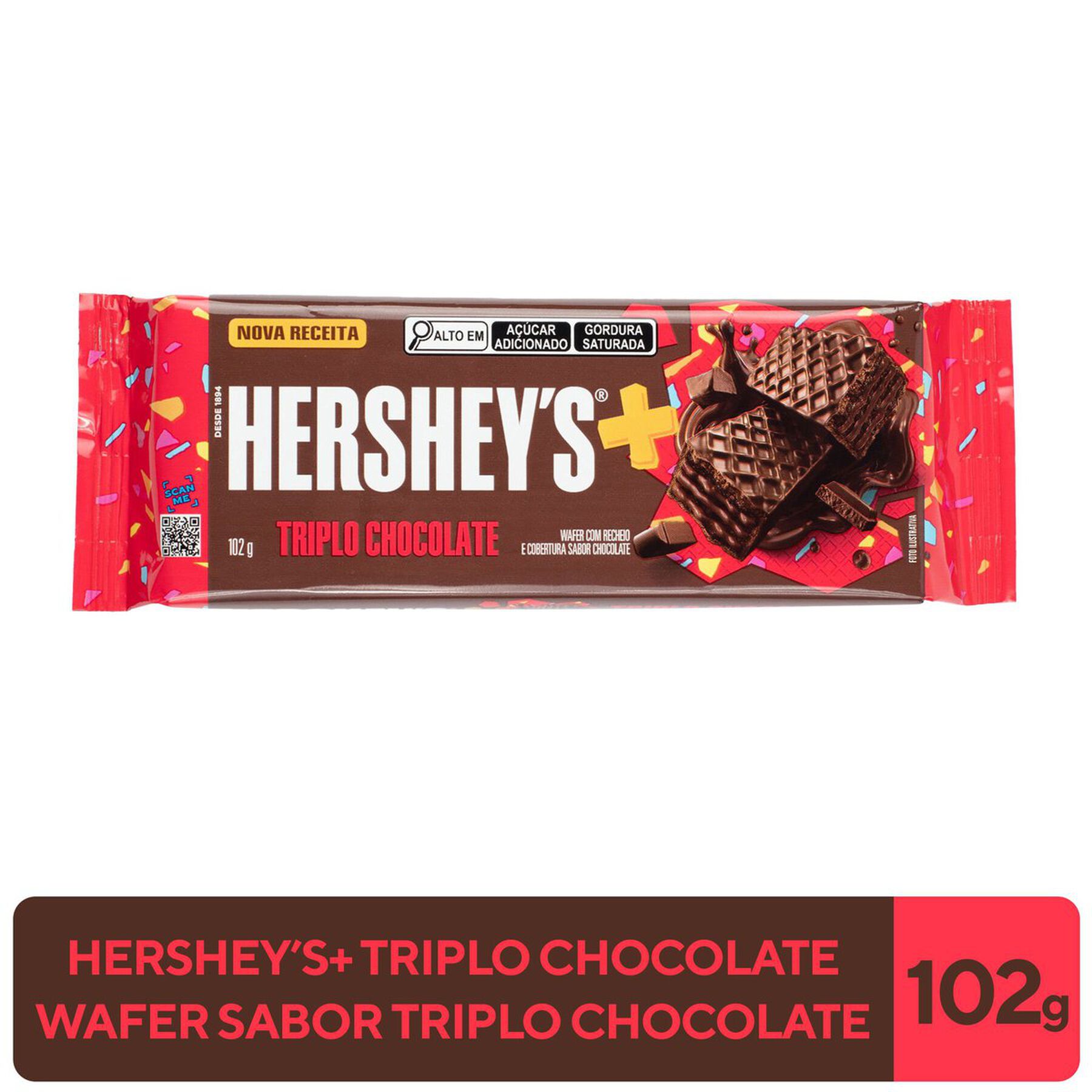Wafer Recheio E Cobertura Triplo Chocolate Hershey's Mais 102g