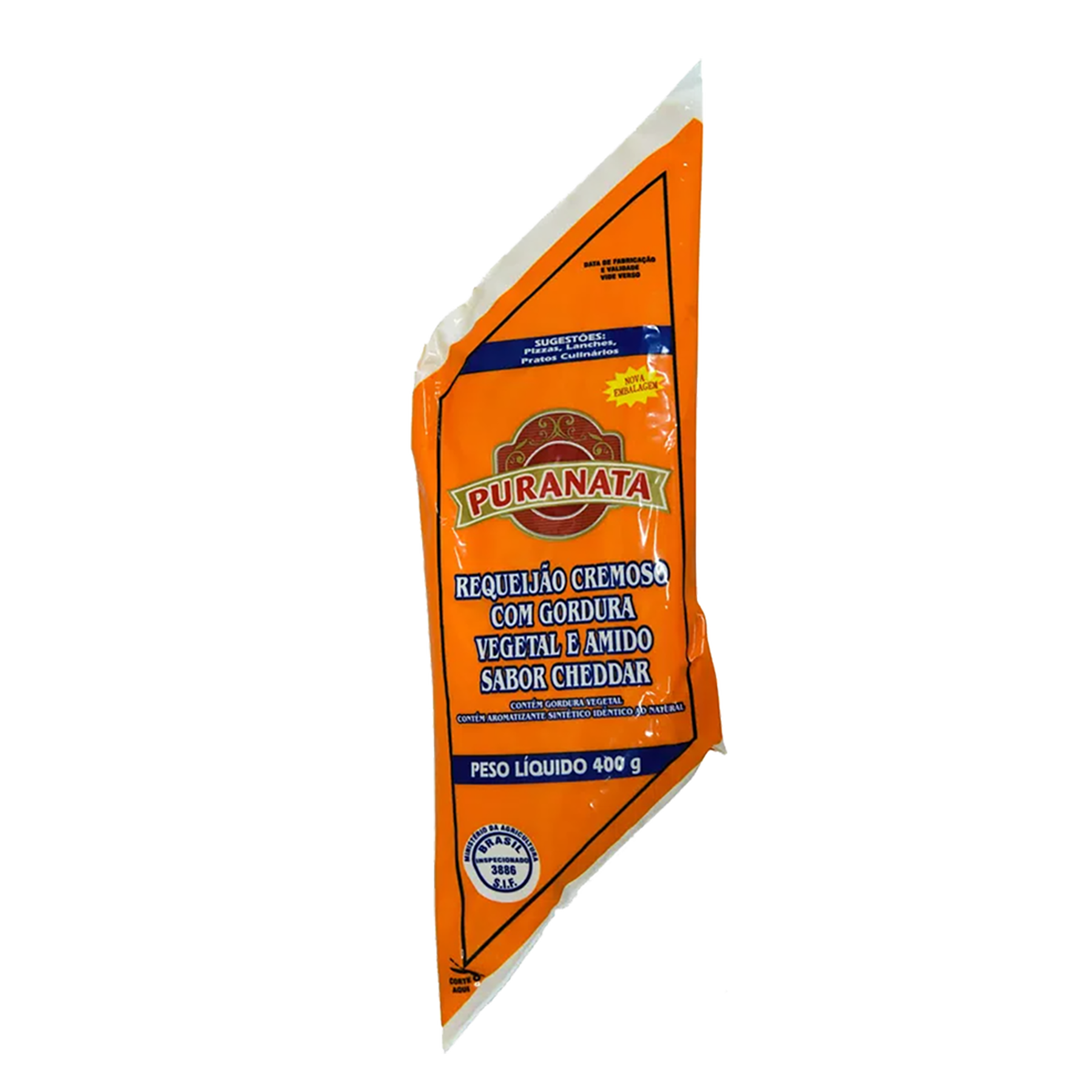 Requeij&atilde;o com Gordura Vegetal e Amido Cheddar Puranata Bisnaga 400g
