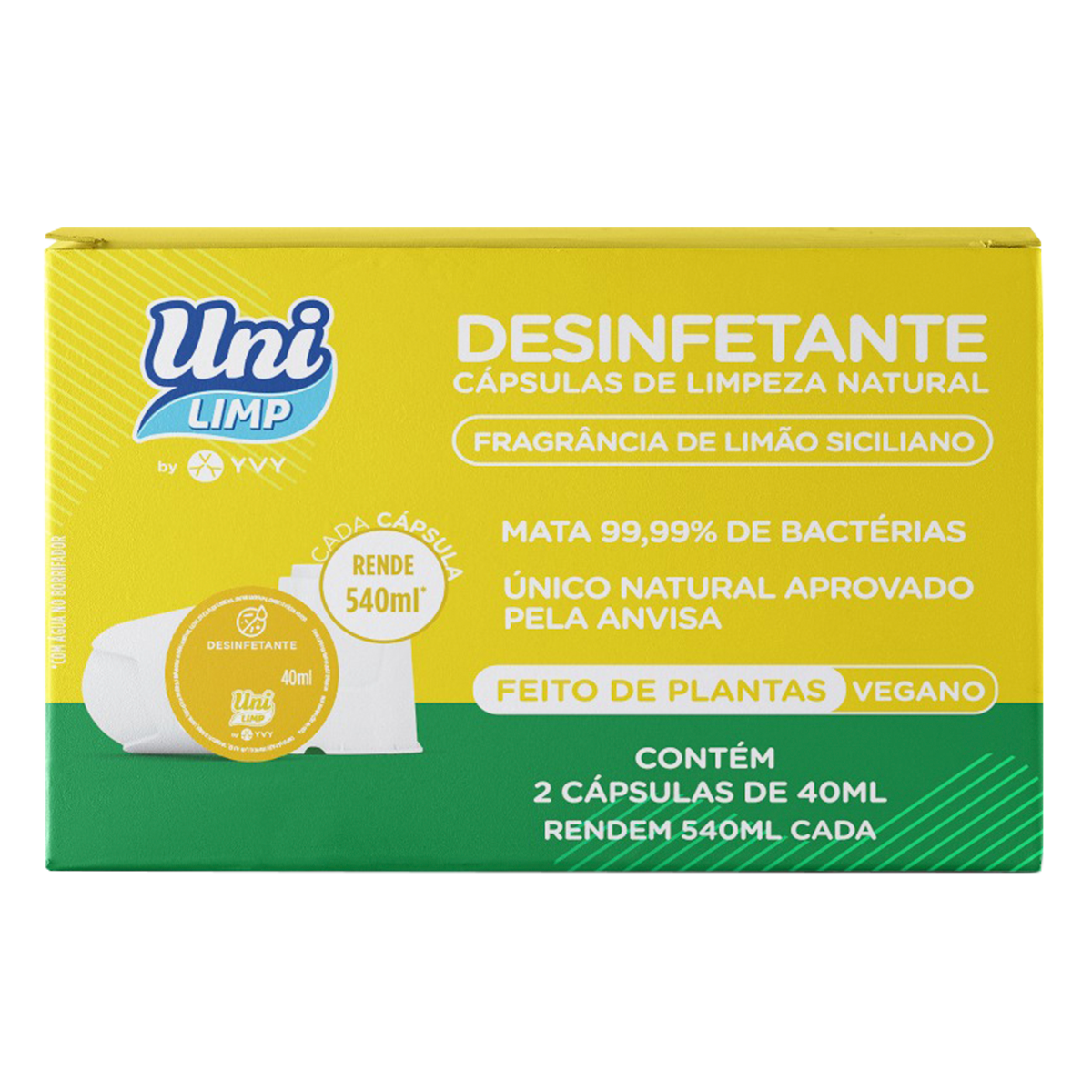 C&aacute;psula de Limpeza Natural Desinfetante Lim&atilde;o Siciliano Uni Limp Caixa 80ml C/2 Unidades