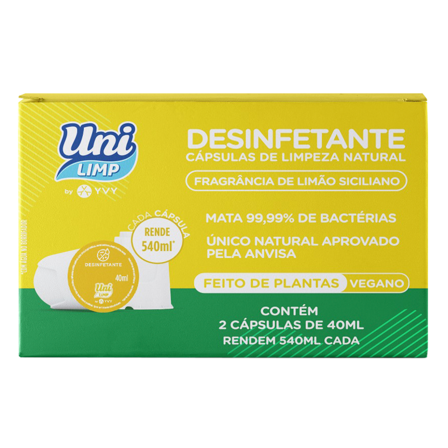 C&aacute;psula de Limpeza Natural Desinfetante Lim&atilde;o Siciliano Uni Limp Caixa 80ml C/2 Unidades