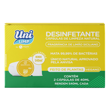 Cápsula de Limpeza Natural Desinfetante Limão Siciliano Uni Limp Caixa 80ml C/2 Unidades
