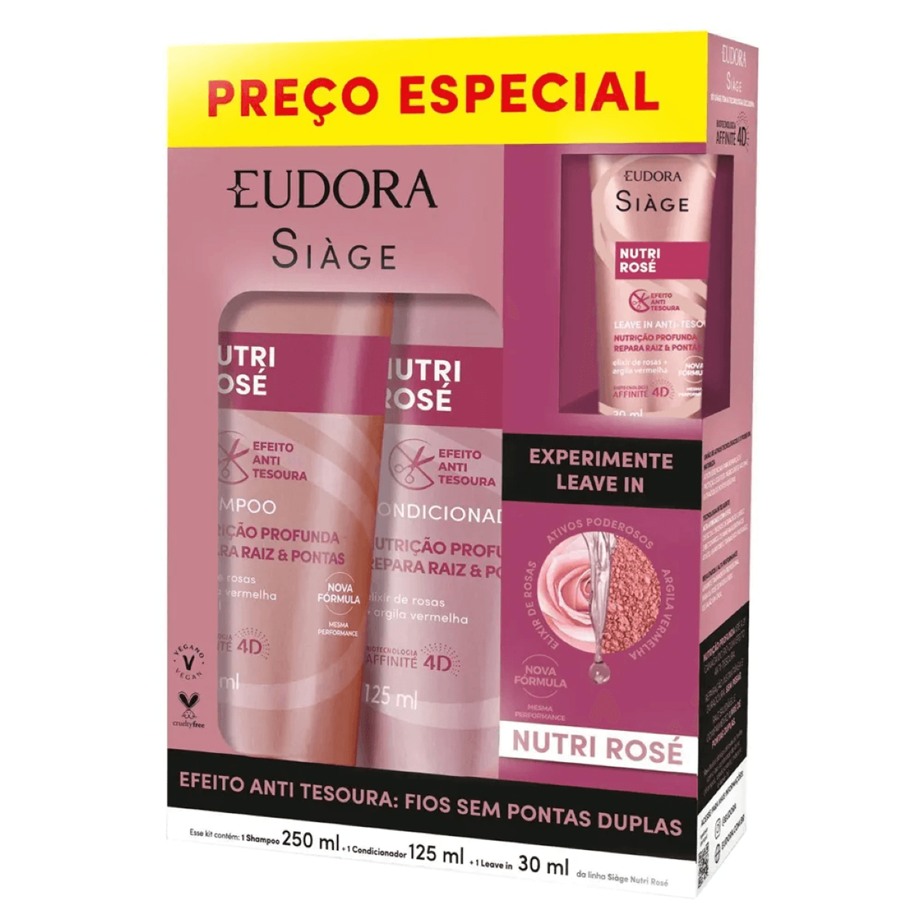 Kit Shampoo 250ml + Condicionador 125ml + Leave-In 30ml  Si&agrave;ge Nutri Ros&eacute; Eudora
