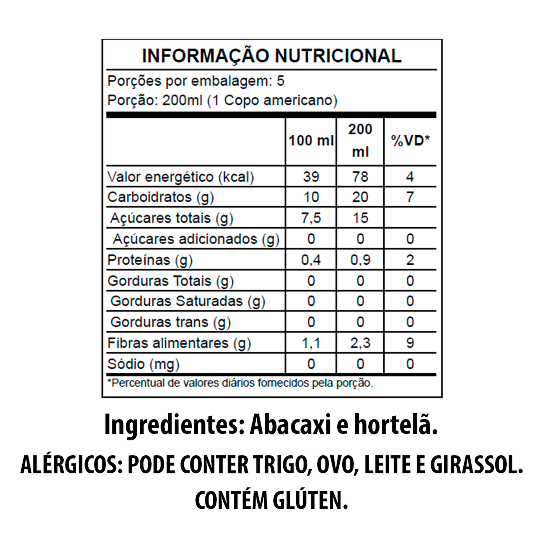 Suco Natural Misto de Frutas Abacaxi com Hortel&atilde; Garrafa 1l