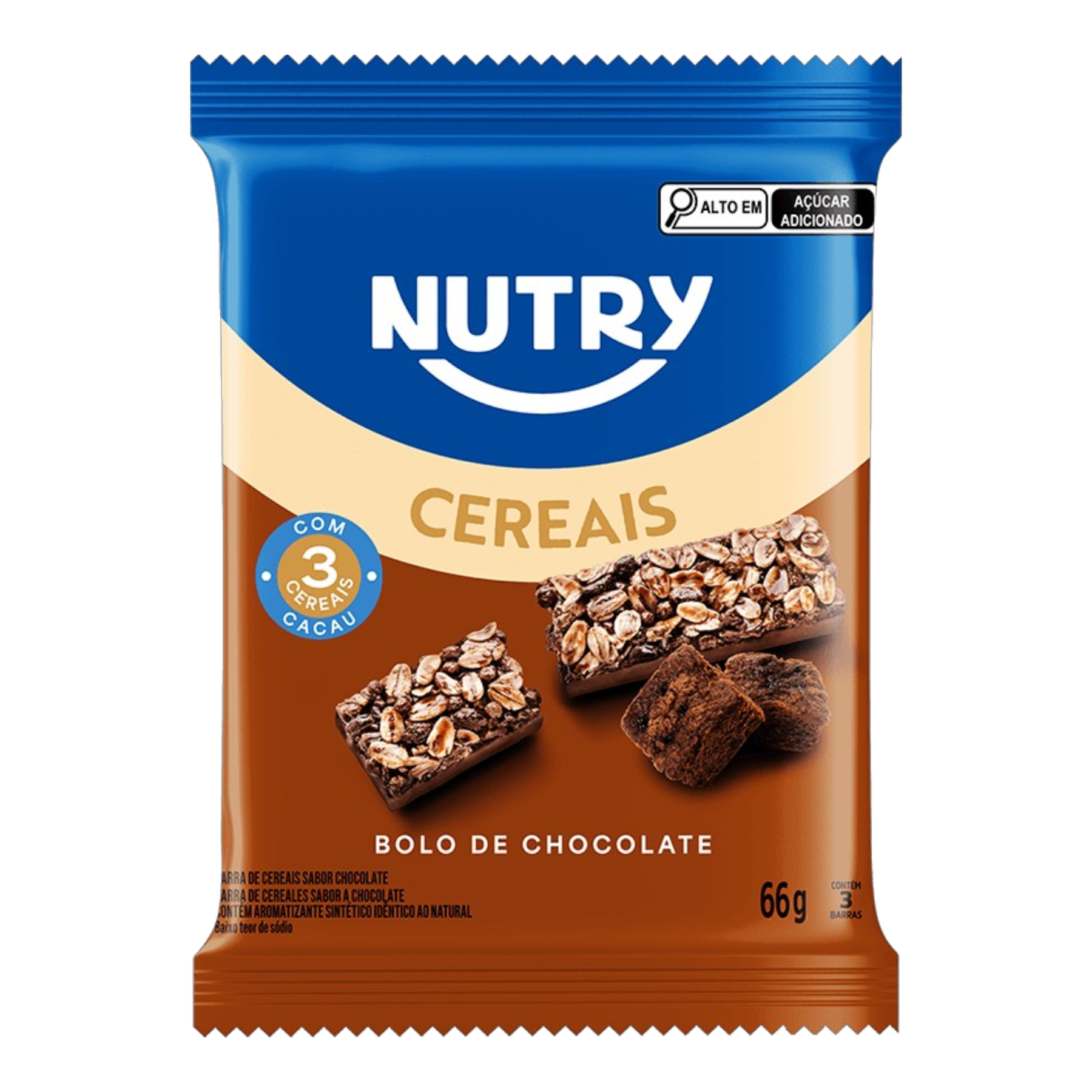 Pack Barra Cereal Bolo de Chocolate Nutry Pacote 66g 3 Unidades