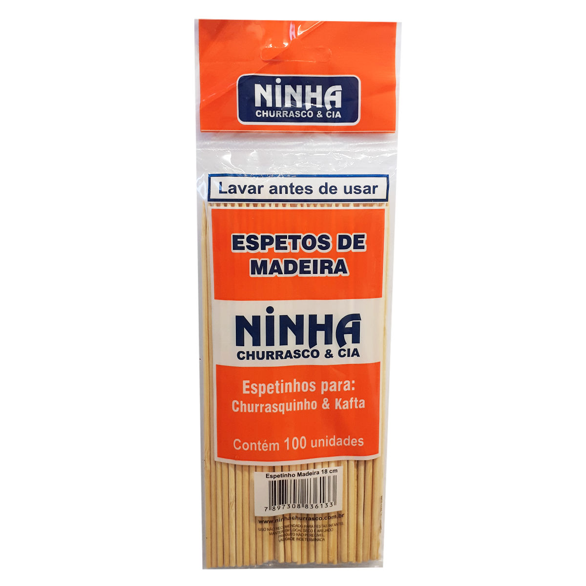 Espeto de Madeira Ninha Churrasco e Cia 18cm C/100 Unidades