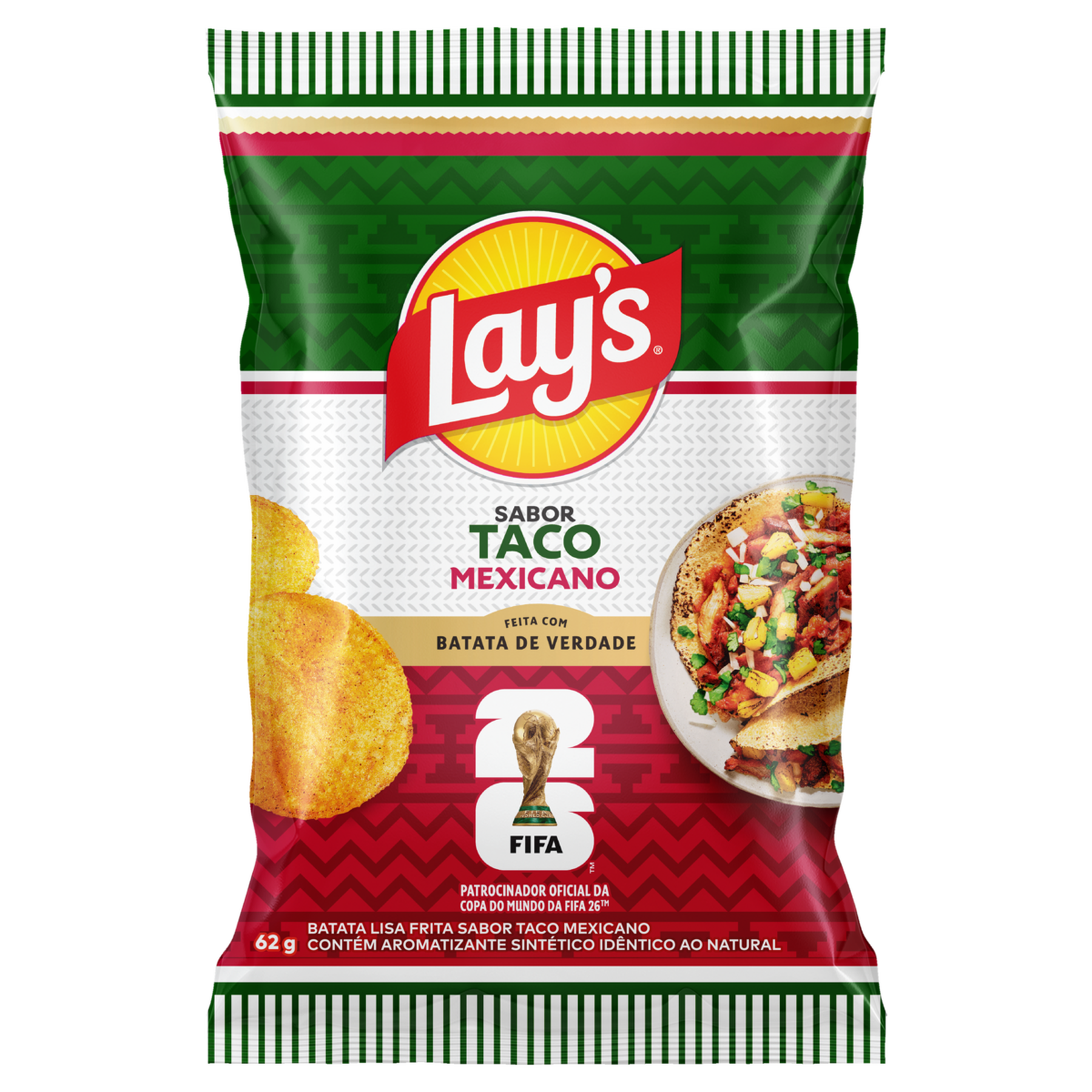 Batata Frita Lisa Taco Mexicano FIFA Lay's Pacote 62g