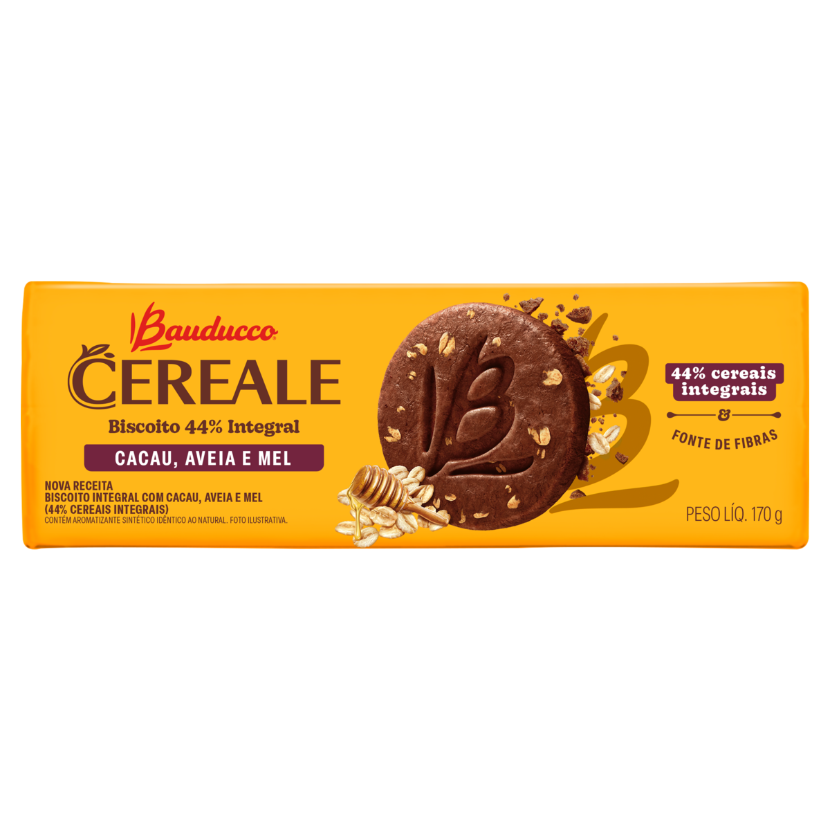 Biscoito Integral Cereale Cacau, Aveia e Mel Bauducco Pacote 170g