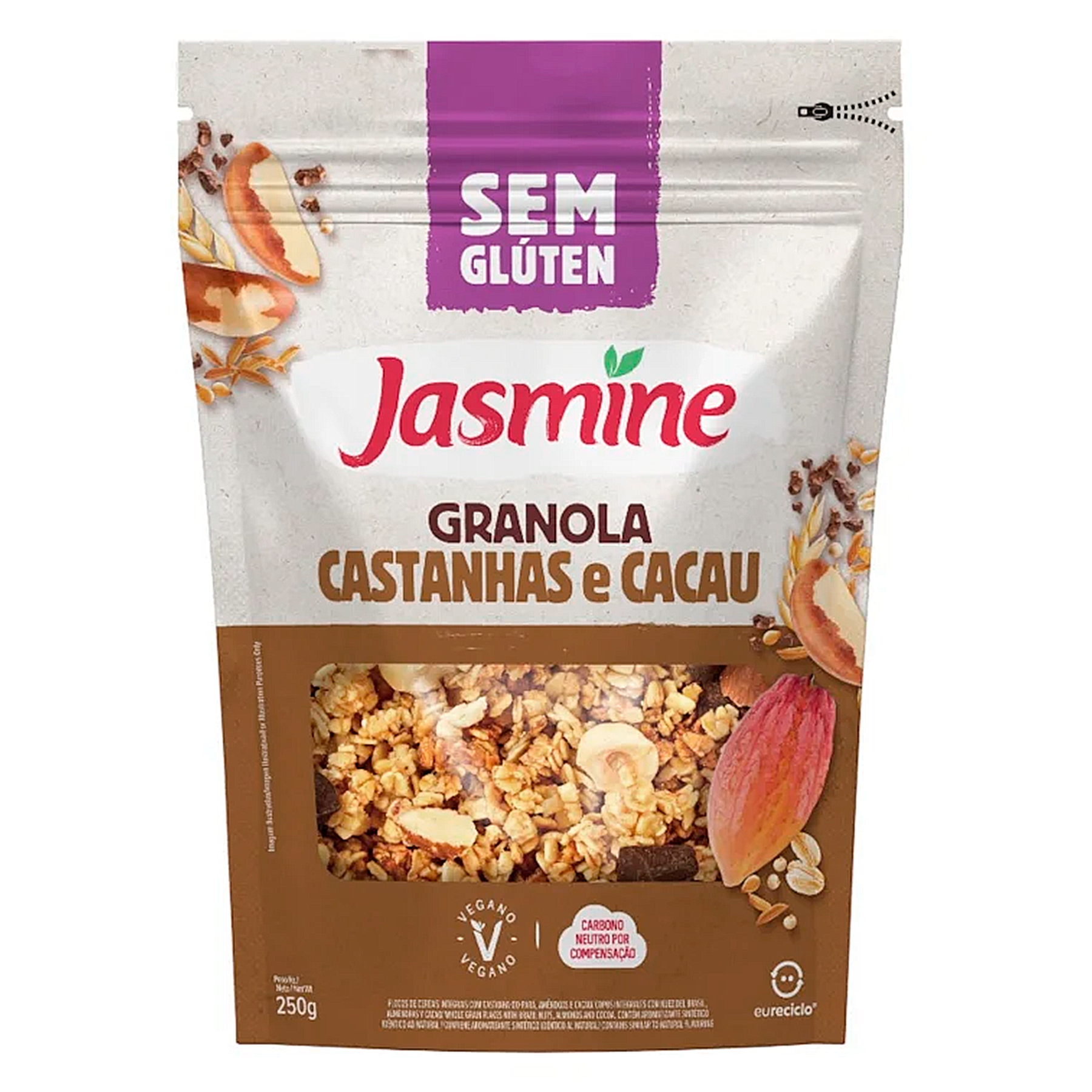 Granola Castanhas e Cacau sem Gl&uacute;ten Jasmine Pouch 250g&nbsp;