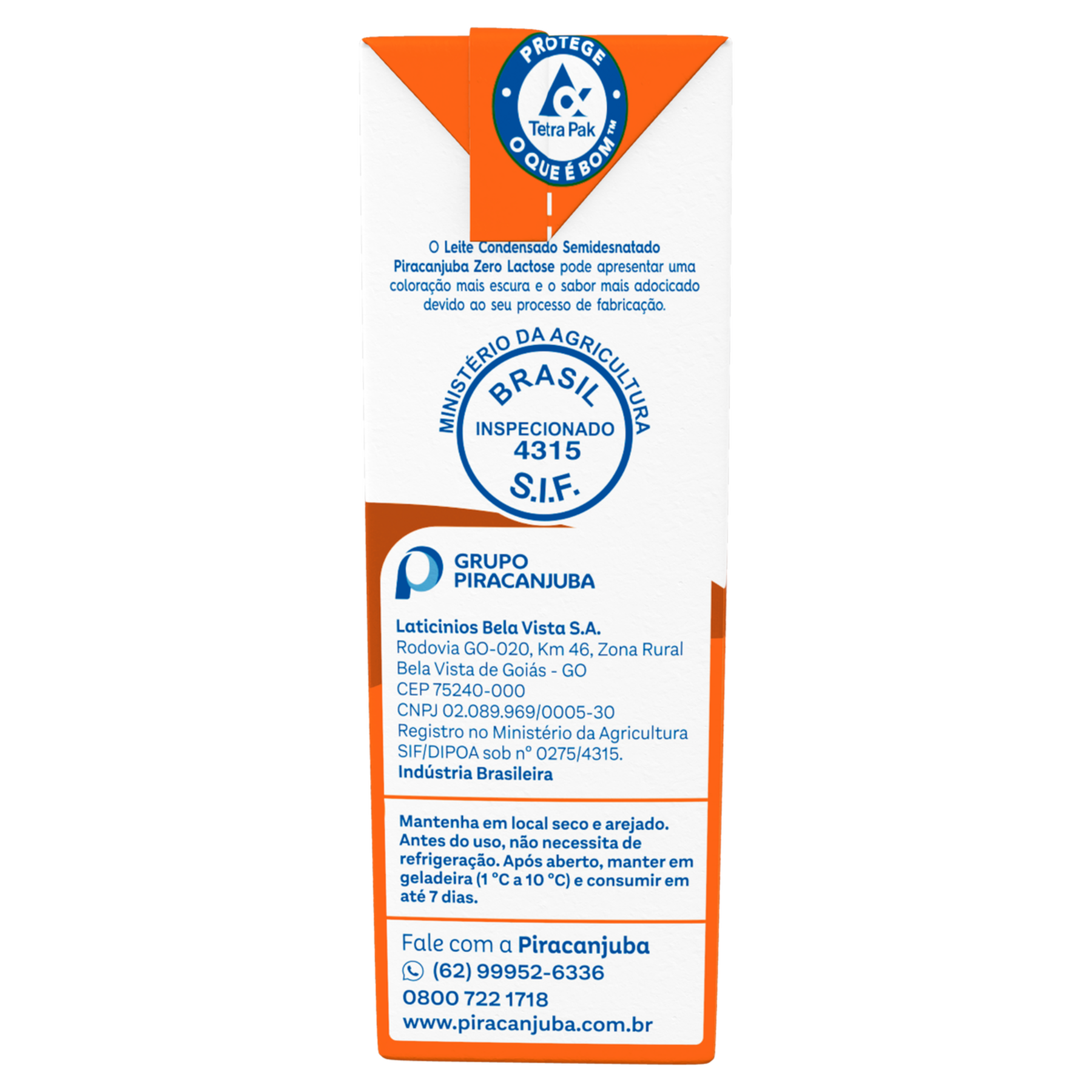 Leite Condensado Semidesnatado Zero Lactose Piracanjuba Caixa 395g