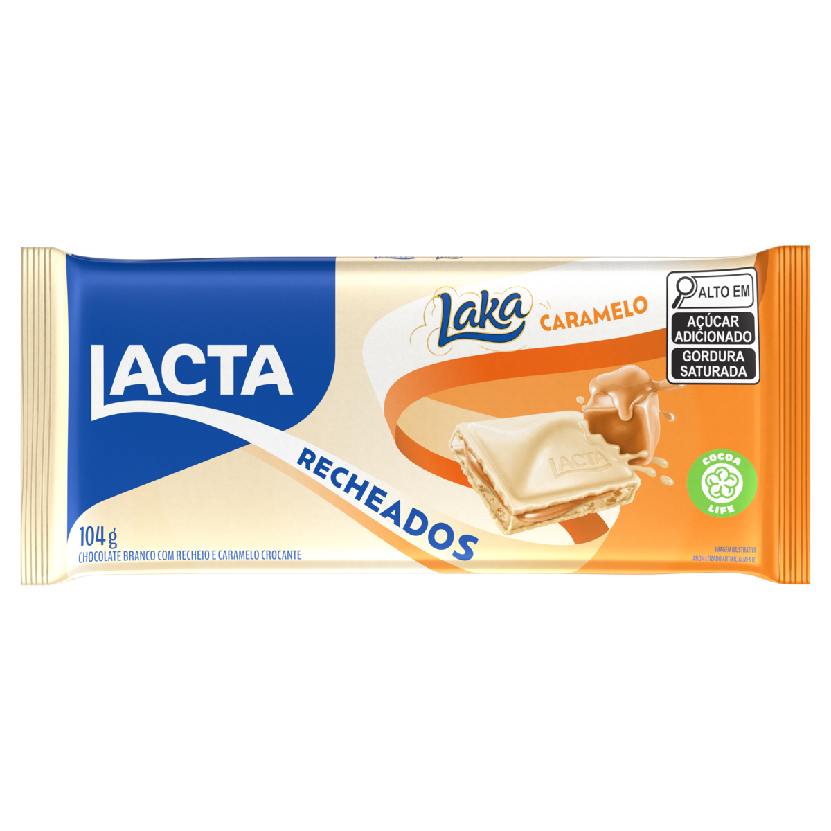 Barra de Chocolate Branco Recheio Caramelo Lacta Laka Recheados Pacote 104g