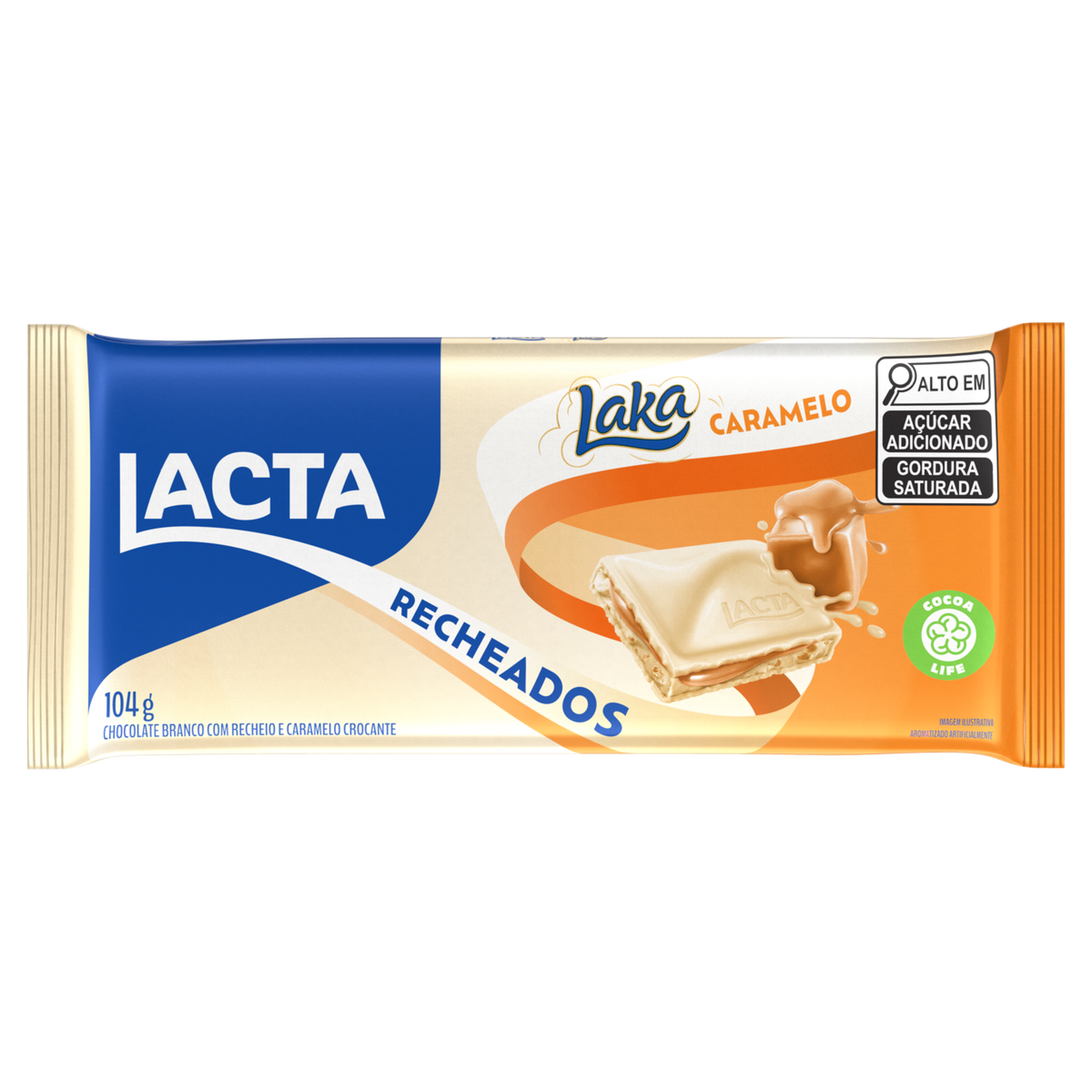 Barra de Chocolate Branco Recheio Caramelo Lacta Laka Recheados Pacote 104g