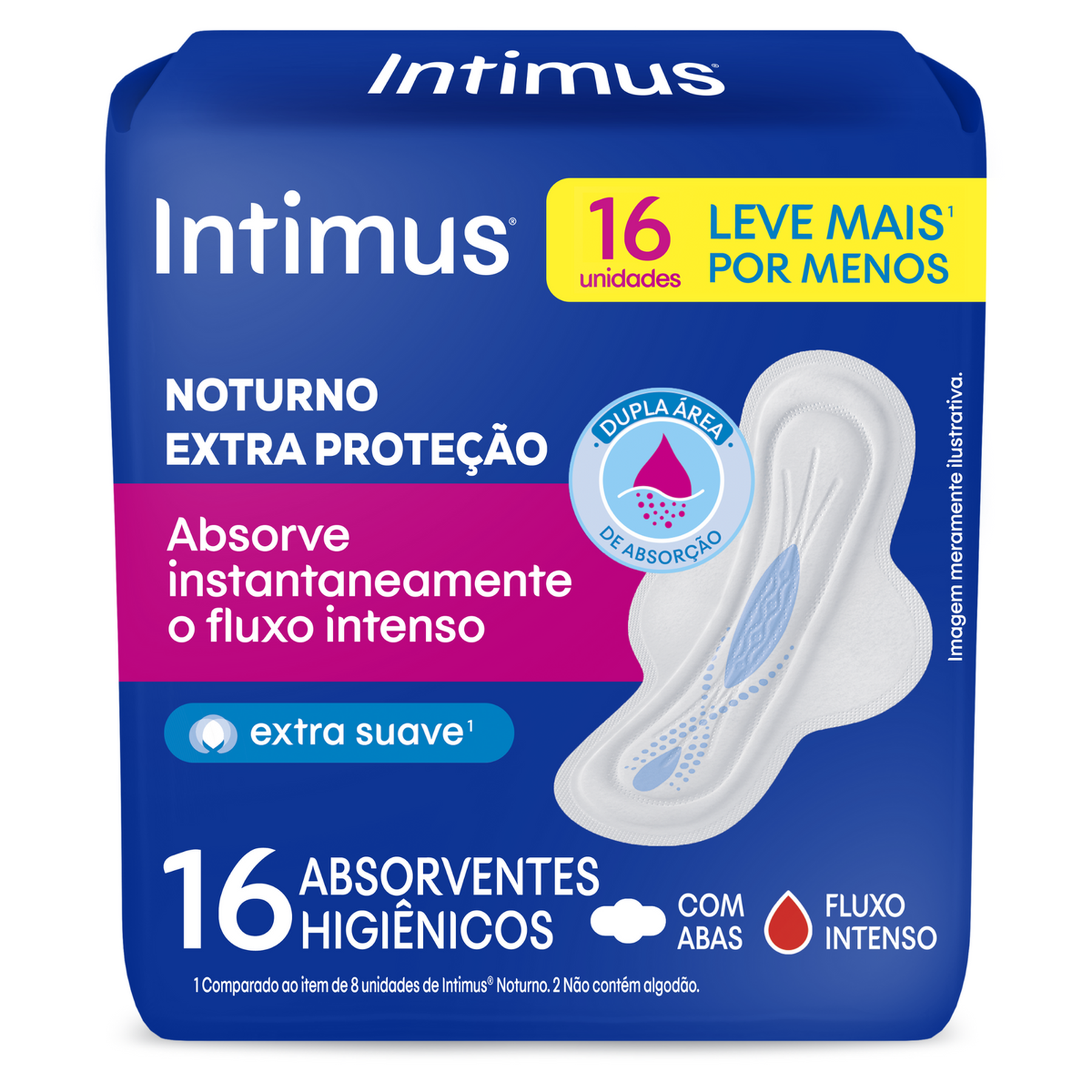 Absorvente com Abas Suave Noturno Intimus Pacote 16 Unidades Leve Mais Pague Menos