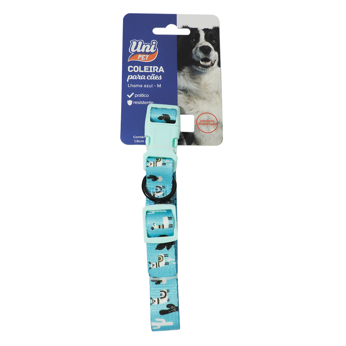 Coleira para C&atilde;es Lhama Azul Uni Pet Tam. M 1,9x30-35cm