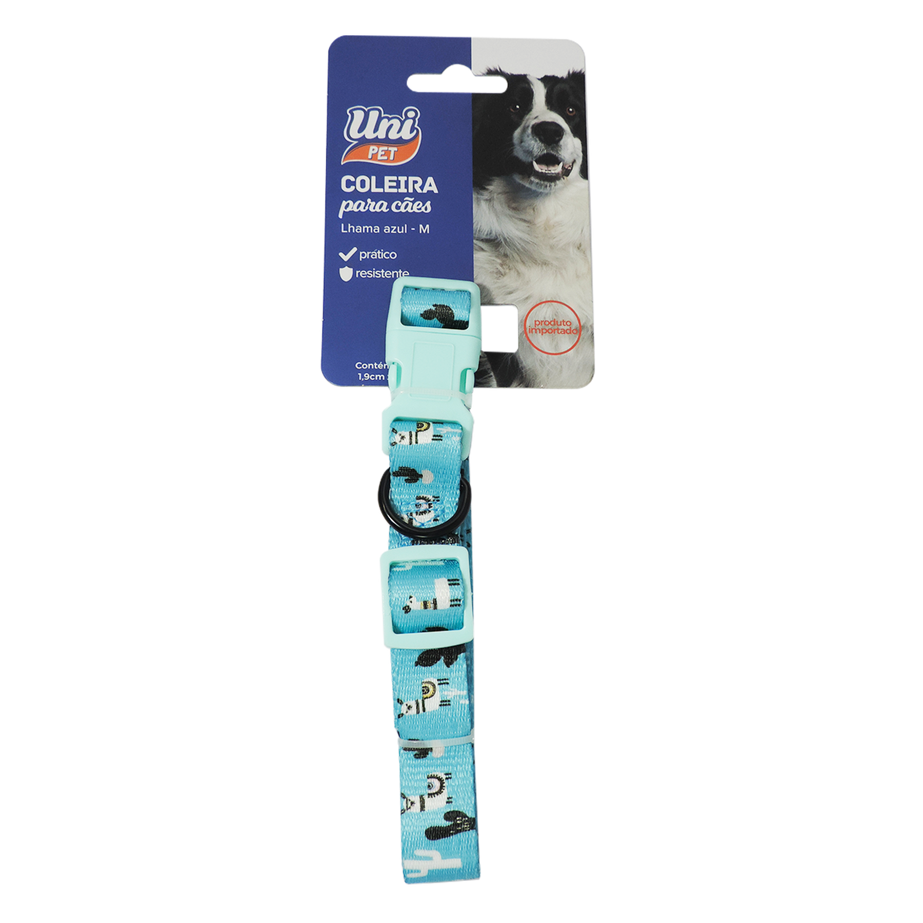 Coleira para C&atilde;es Lhama Azul Uni Pet Tam. M 1,9x30-35cm