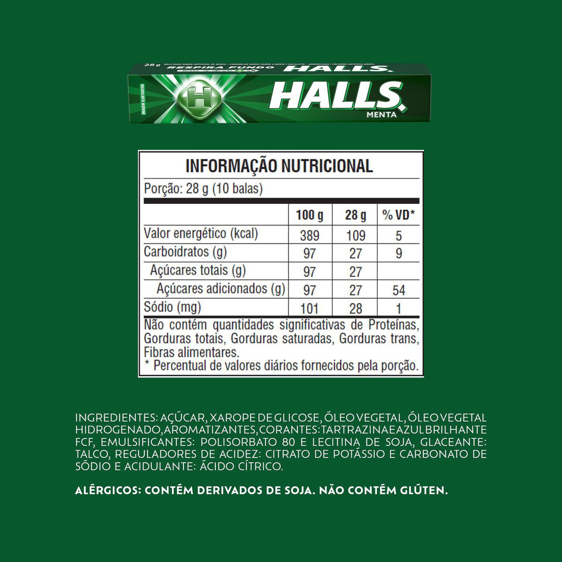Bala Menta Halls Pacote 28g