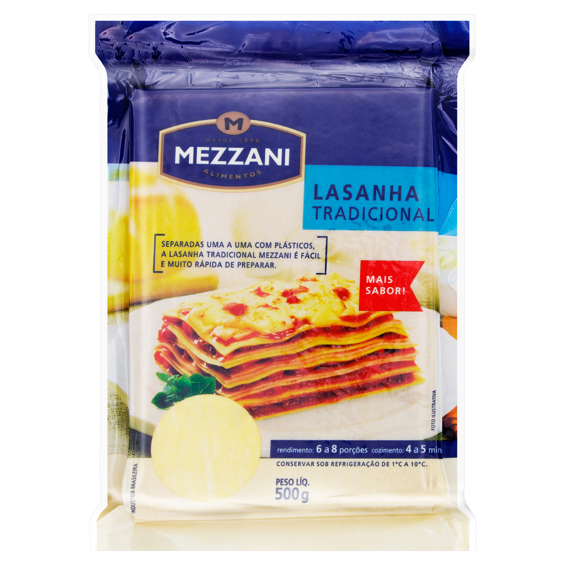 Massa para Lasanha Tradicional Mezzani Pacote 500g