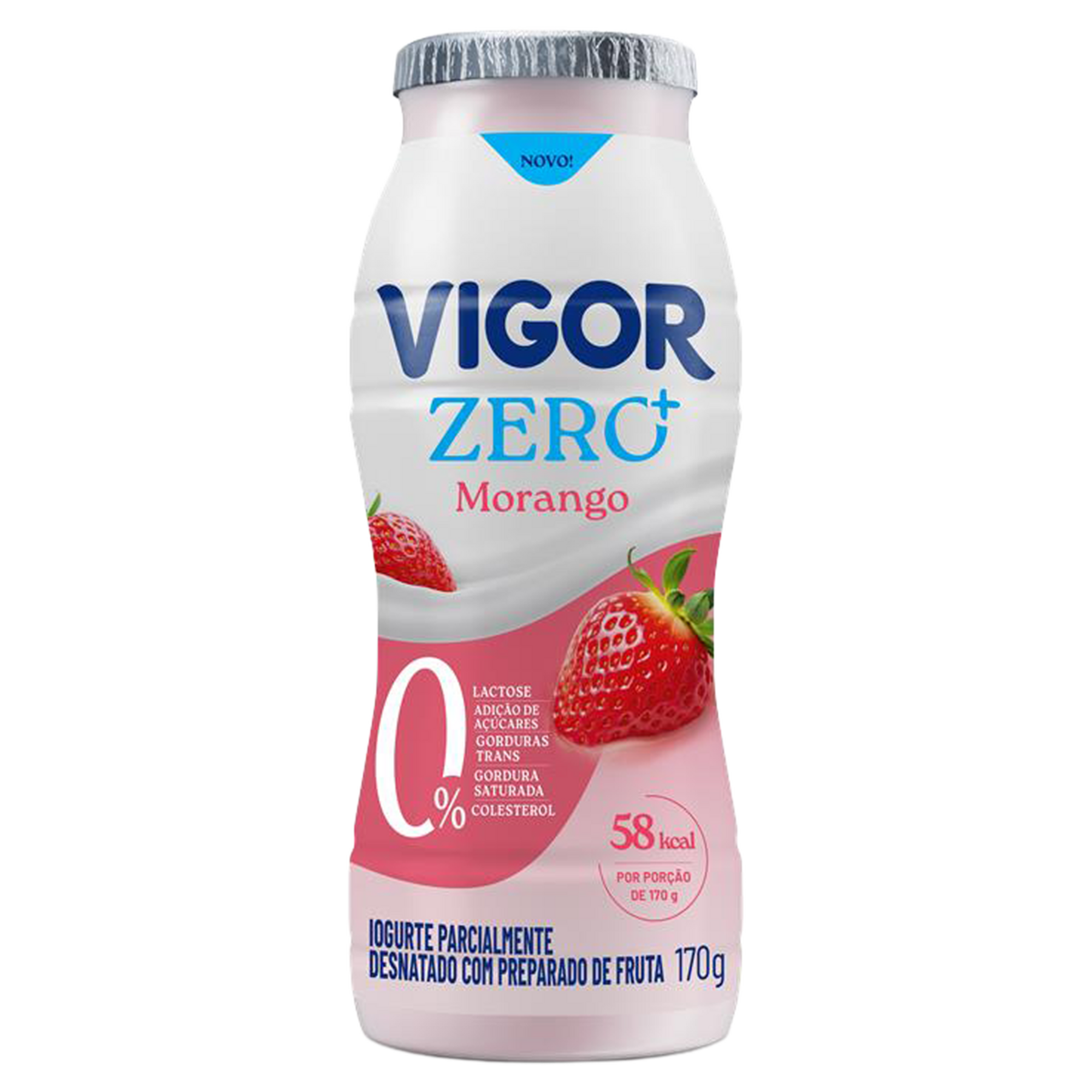 Iogurte Parcialmente Desnatado Morango Zero Lactose Vigor Zero+ Frasco 170g