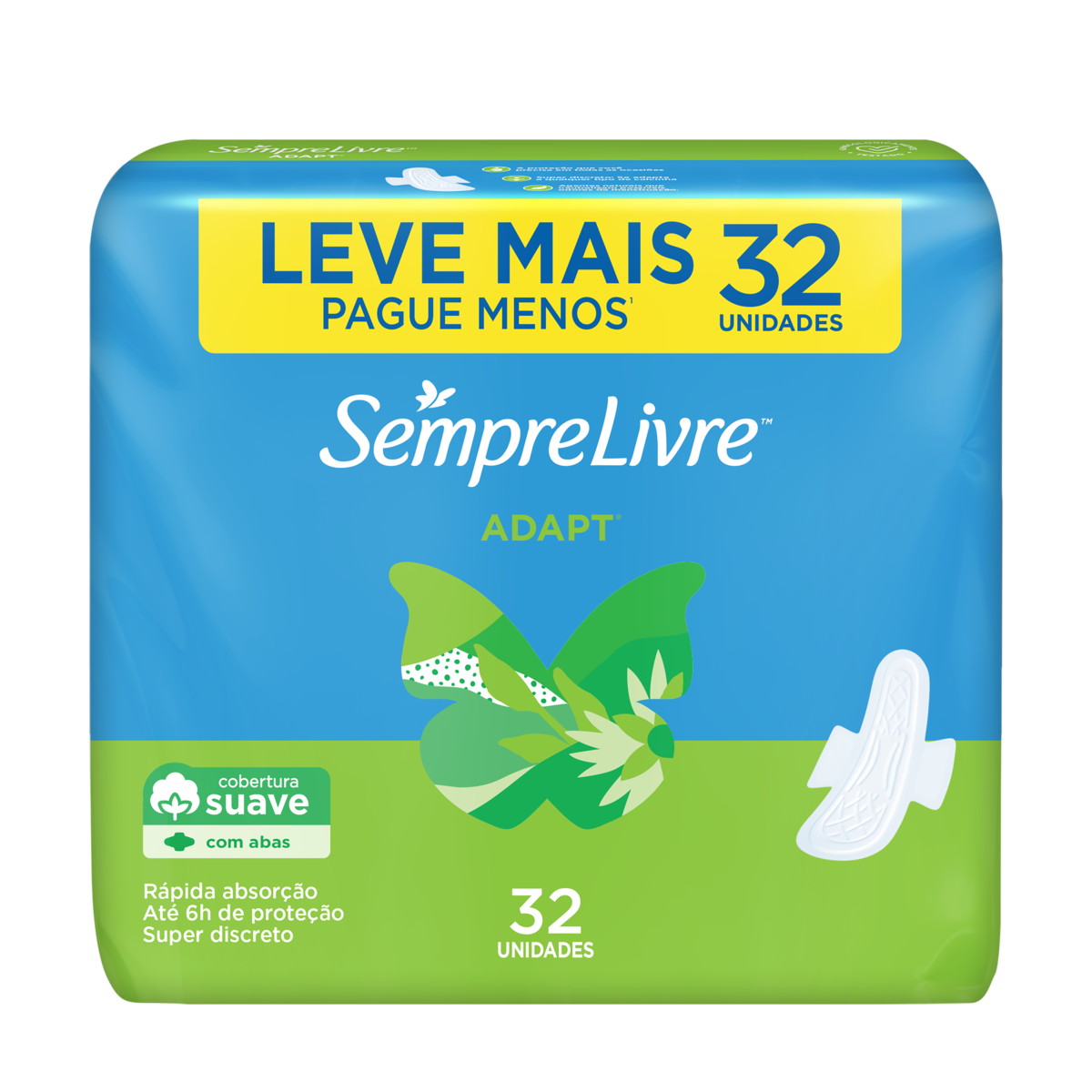 Absorvente Suave com Abas Sempre Livre Adapt Pacote C/32 Unidades