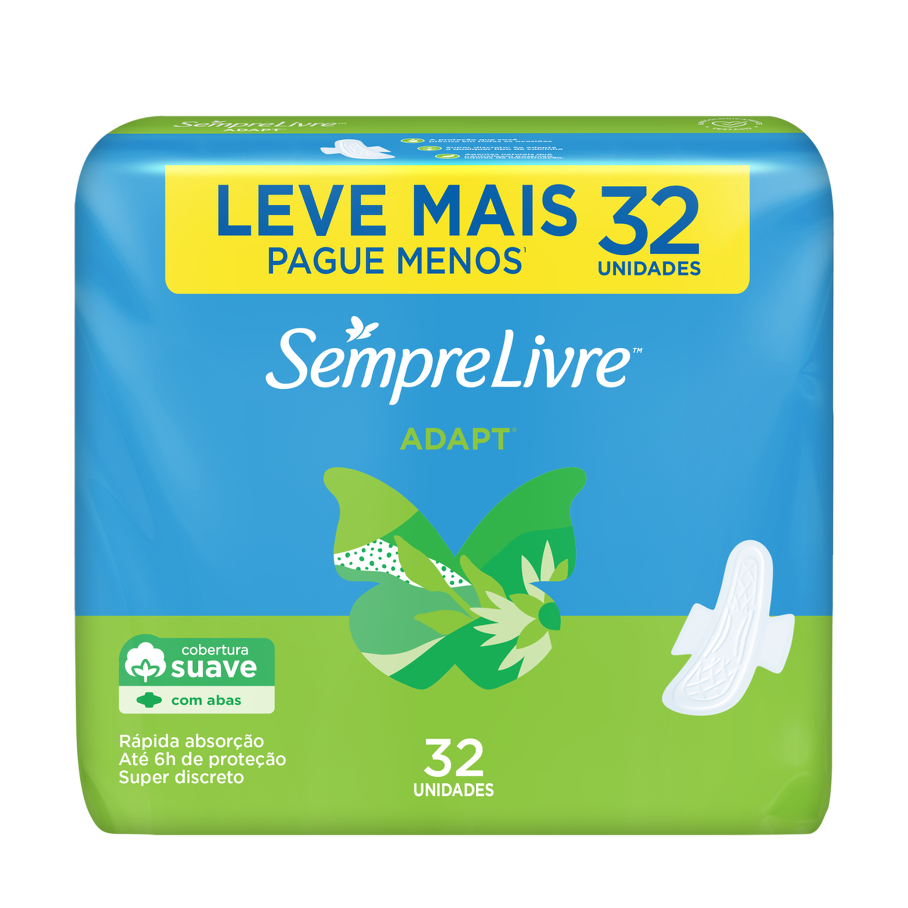 Absorvente Suave com Abas Sempre Livre Adapt Pacote C/32 Unidades