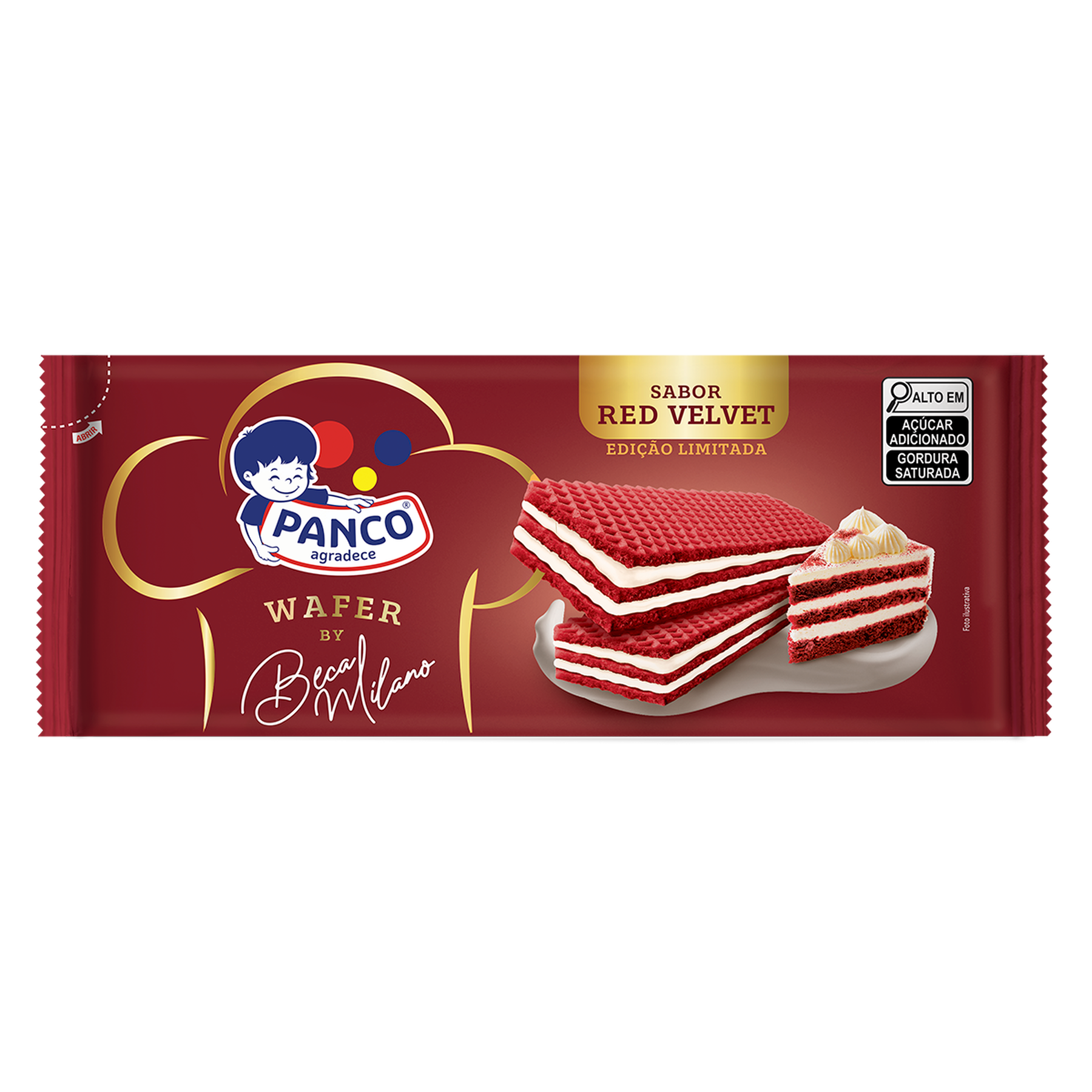 Biscoito Wafer Red Velvet Recheio Iogurte Panco Pacote 112g - By Beca Milano