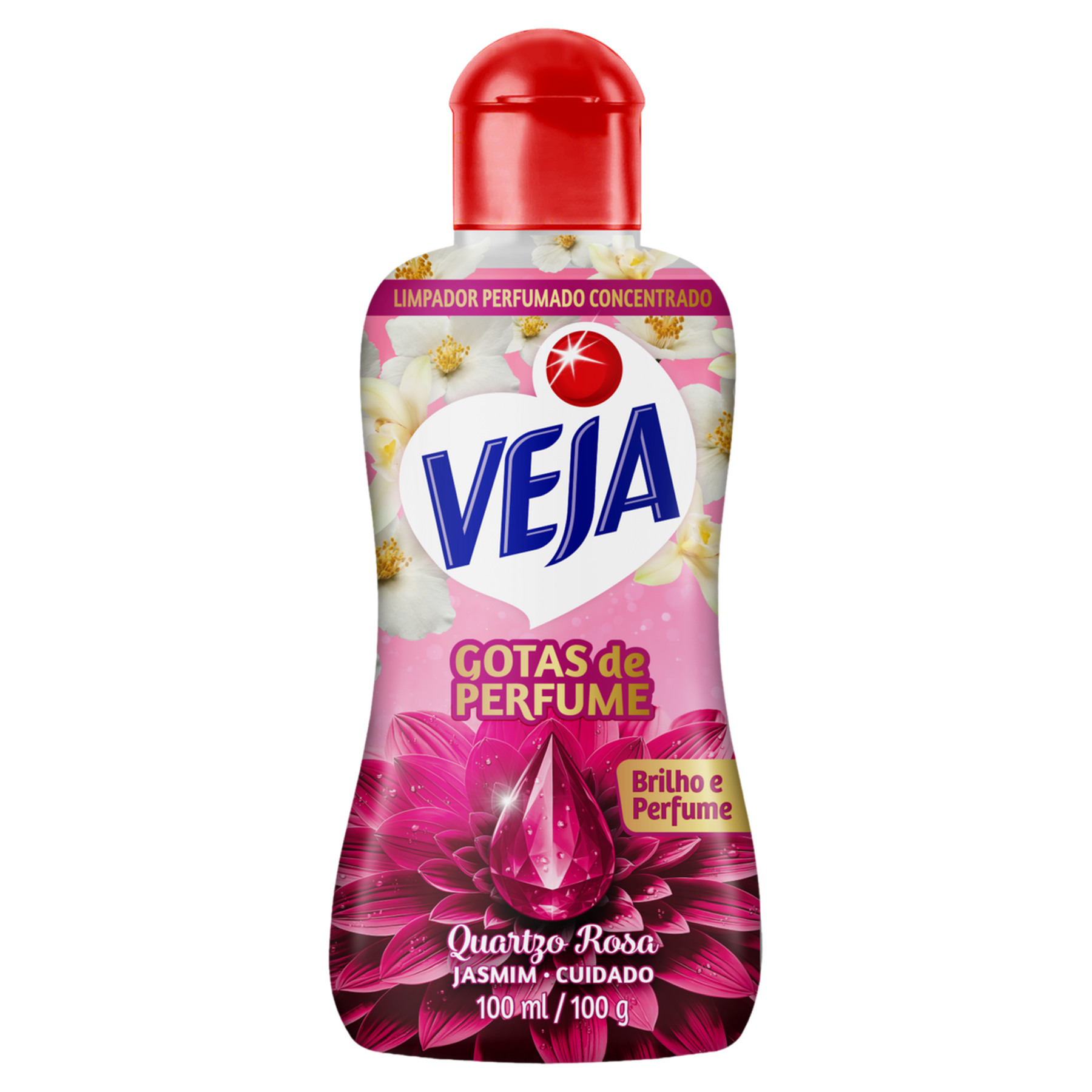 Limpador Perfumado Concentrado Jasmim Quartzo Rosa Gotas de Perfume Veja Frasco 100ml